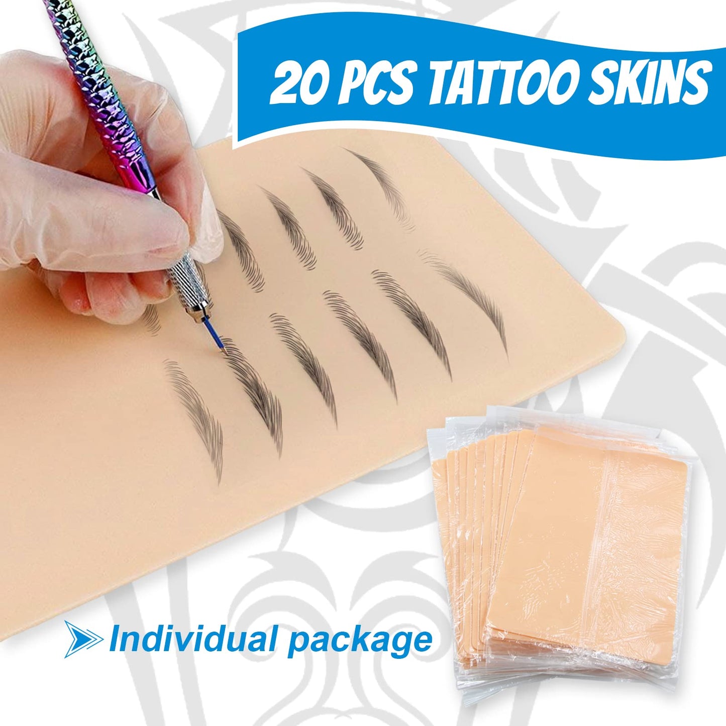 CINRA Blank Tattoo Practice Skins - 20pcs 1mm Double Sided Soft Rubber Microblading Practice Skins for Beginners & Experienced Artists