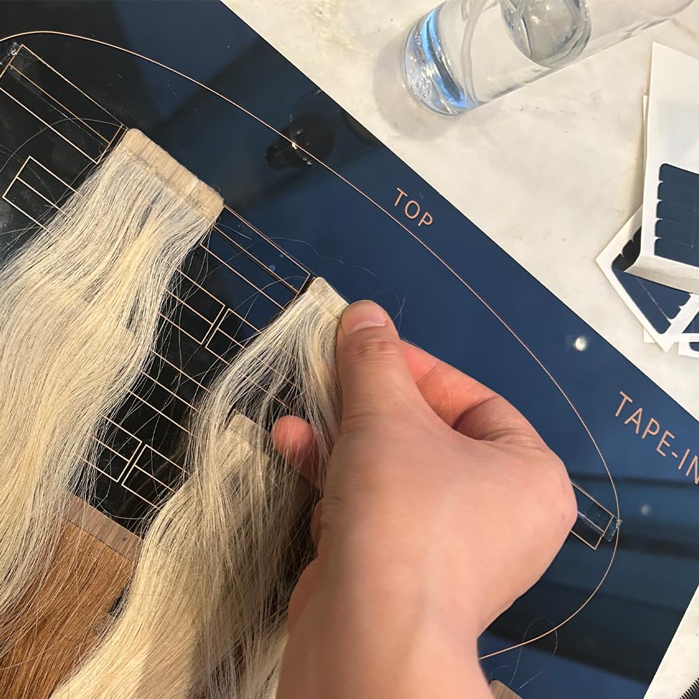 GlamorDove Tape In Placement Board Kit with Double Sided Tapes Acrylic Hair Extension Holder Head Chart for Tape In Extensions Hair Extension Organizer