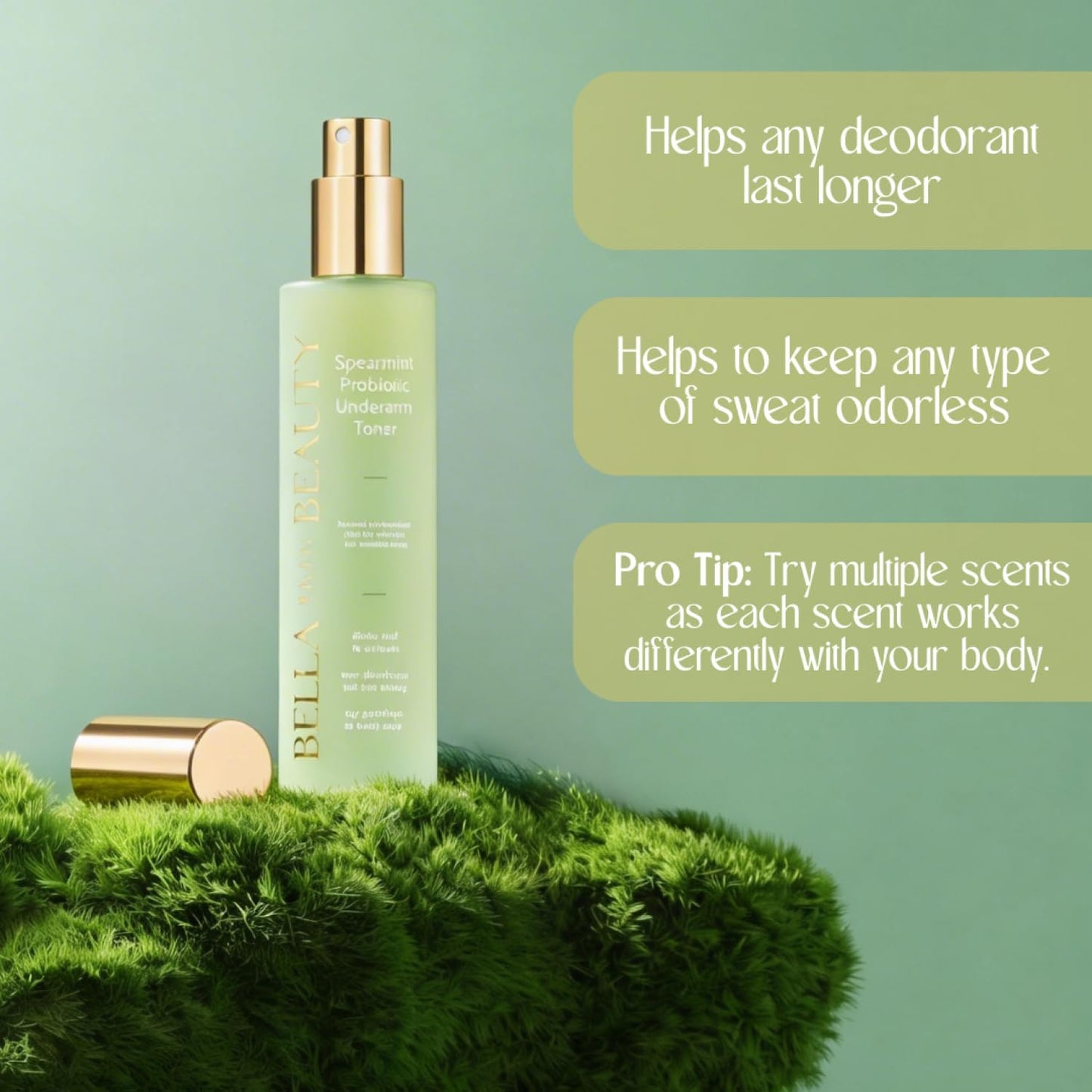 Probiotic Underarm Toner - Spearmint Deodorant Enhancer Spray for Odorless Sweat | Long-Lasting Formula