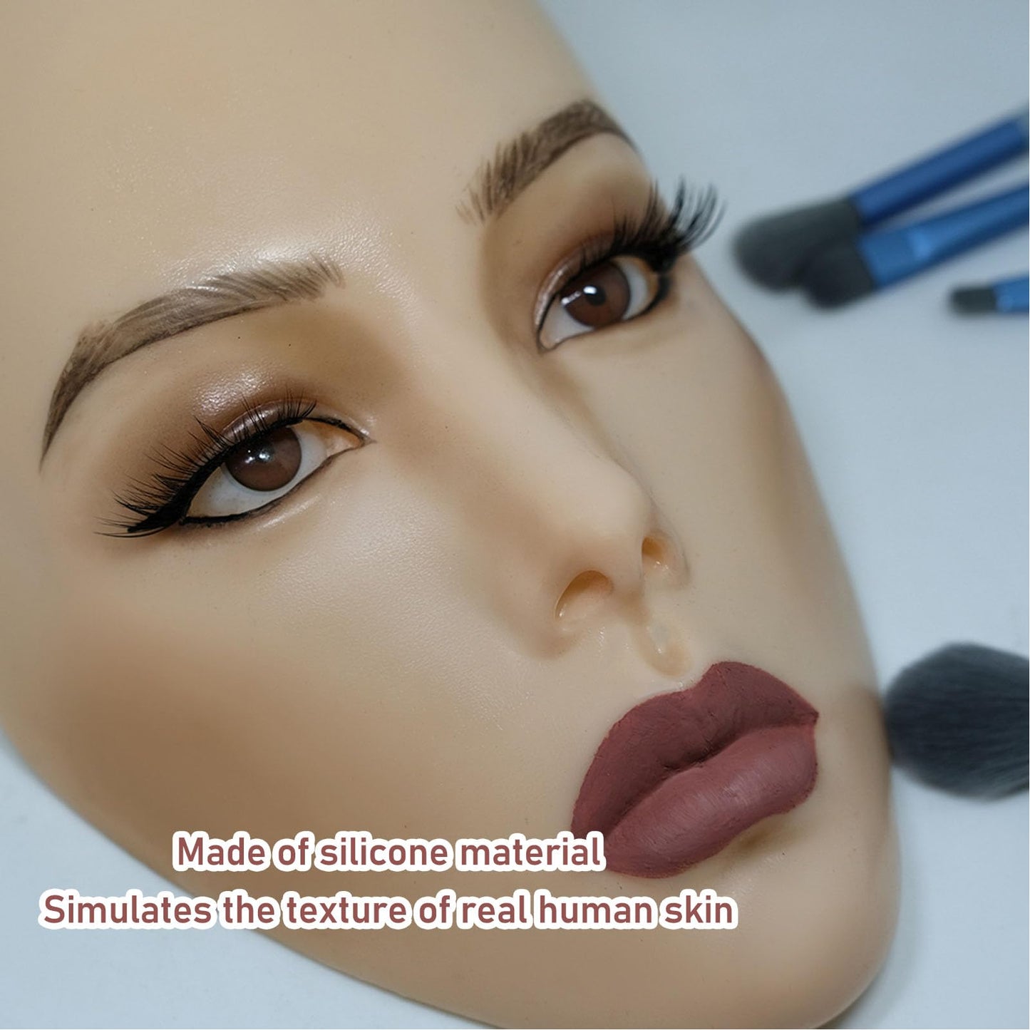3D Reusable Makeup Practice Mannequin Face, Silicone Full Face for Eyelash and Eye Shadow Practice, Ideal for Emerging Makeup Artists and Girl's Gift (pink skin)