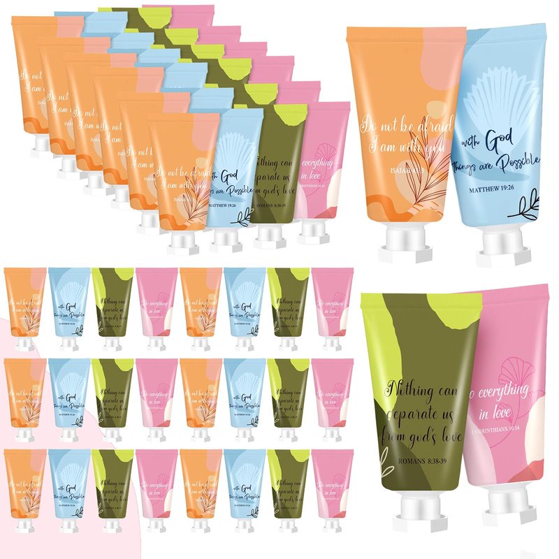 Sacubee 36 Pcs Christian Hand Lotion Bulk Gifts for Women Bible Verse Mini Scripture Travel Hand Cream Religious Gift for Teacher Student Church Member Prayers School Coworkers Birthday Wedding Favor