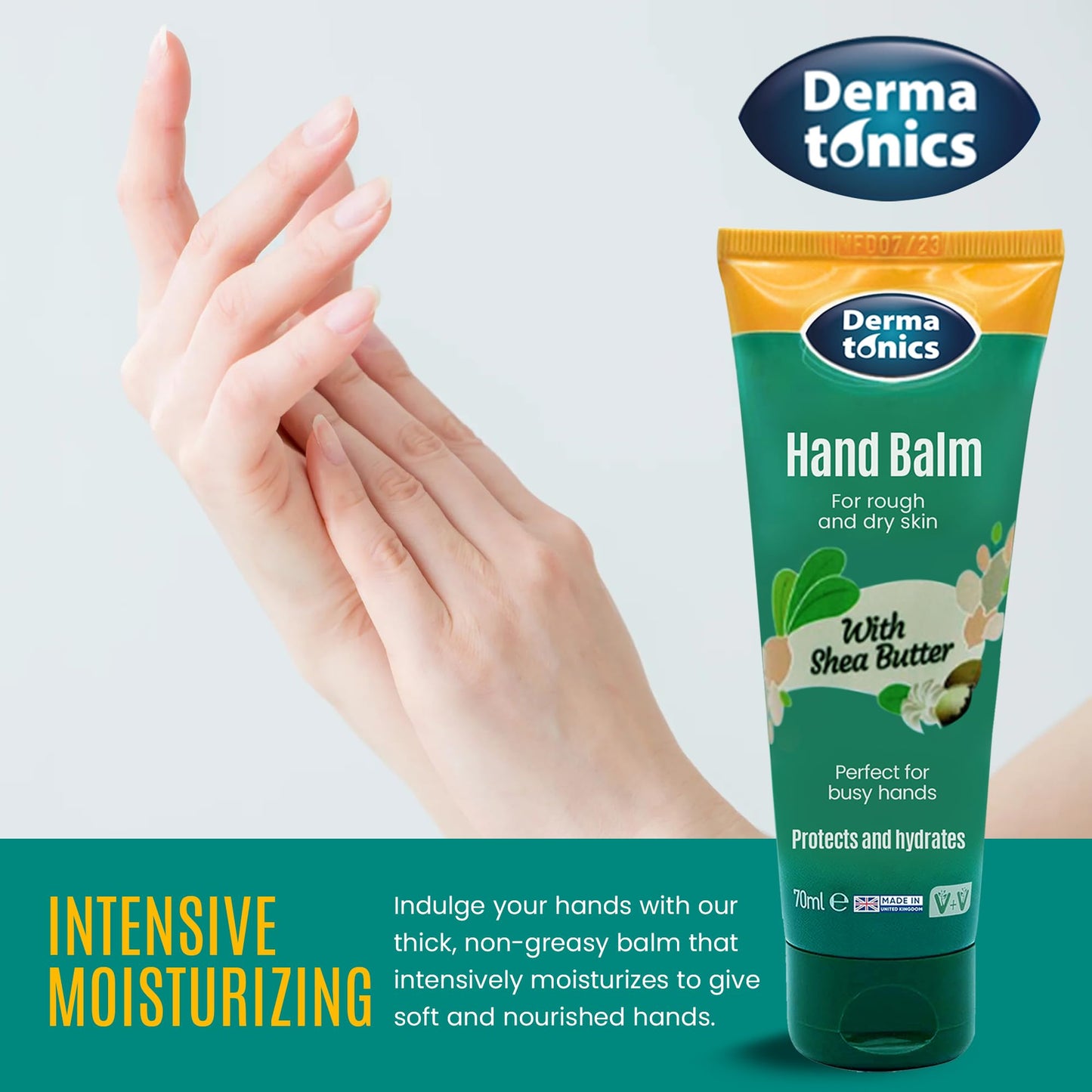 Dermatonics Natural Hand Care Balm | Shea Butter and Urea Formula for Rough, Dry Skin and Cracking | Expert Formulated and Paraben-free | Moisturizing Cream for Soft and Nourished Hands | 2.37 fl oz