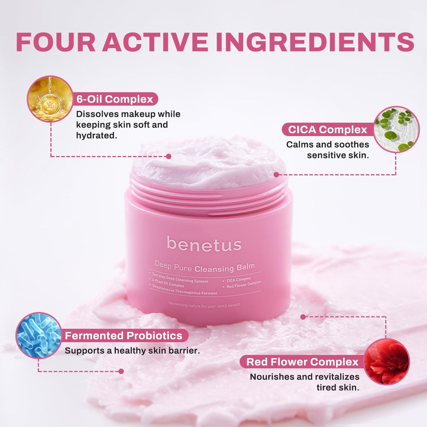 benetus Deep Pure Cleansing Balm, Makeup Remover Balm, Melting Balm for Waterproof Mascara, Sunscreen & Long-Wear Makeup, CICA, Green Tea, Argan Oil & Vitamin E, Non-Stripping, Pore Care, 3.5 fl oz