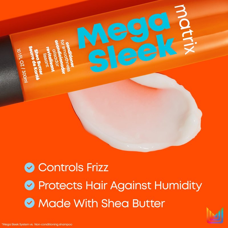 Matrix Mega Sleek Shampoo, Conditioner, & Miracle Creator Set - Controls Frizz Leaving Hair Smooth & Shiny, Nourishes With Shea Butter, For Dry, Damaged Hair, Salon Routine