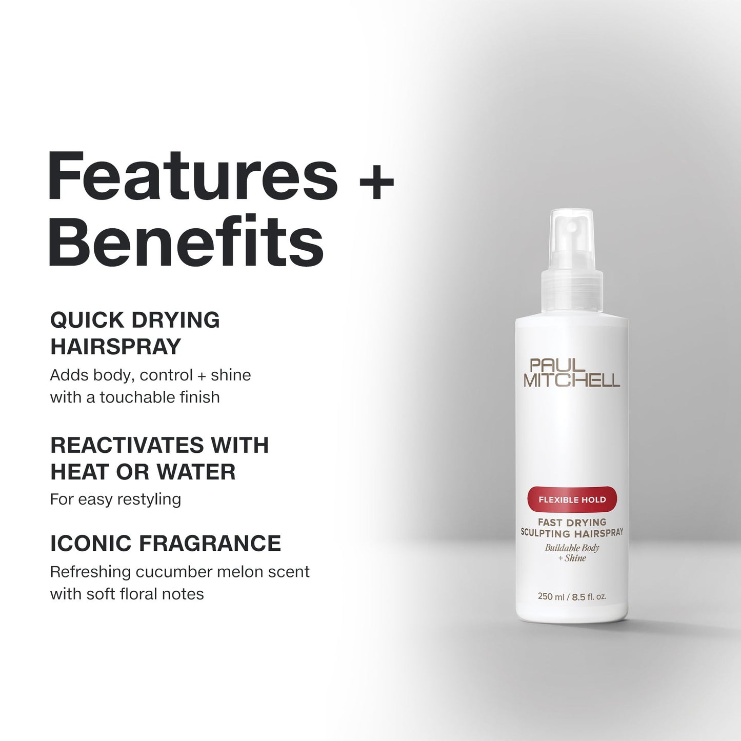 Paul Mitchell Fast Drying Sculpting Hairspray, Flexible Hold, Buildable Body + Shine, For All Hair Types, 16.9 fl. oz