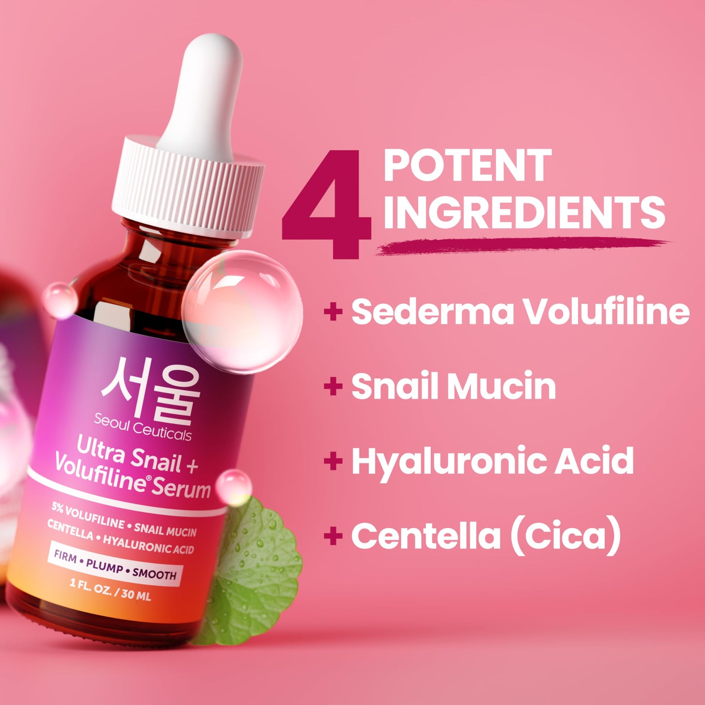 SeoulCeuticals Volufiline Serum + Snail Mucin - Extra Large 30ml 100% Sederma Volifiline Korean Skincare - Volufine Plumping Skin Care for Face 1oz