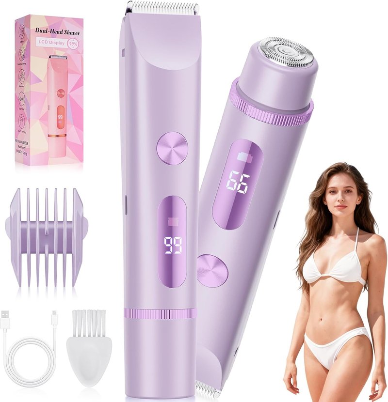 Bikini Trimmer for Women - Painless Electric Razor for Body, Leg & Facial Hair | Rechargeable Waterproof Shaver, Purple
