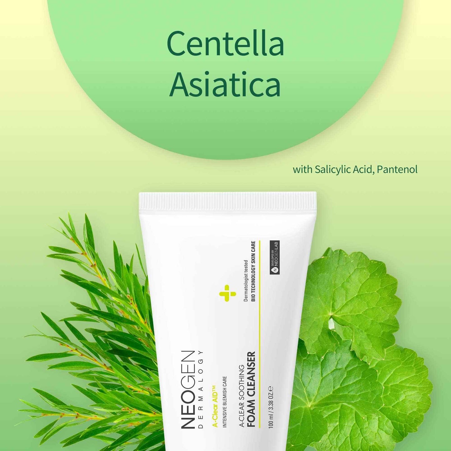 DERMALOGY by NEOGENLAB A-Clear Soothing Foam Cleanser 3.38 oz (100ml) - Clogged Pores & Sebum Cleansing Foam for Acne-Prone Skin with Salicylic Acid, Tea Tree, Centella Asiatica - Korean Skin Care