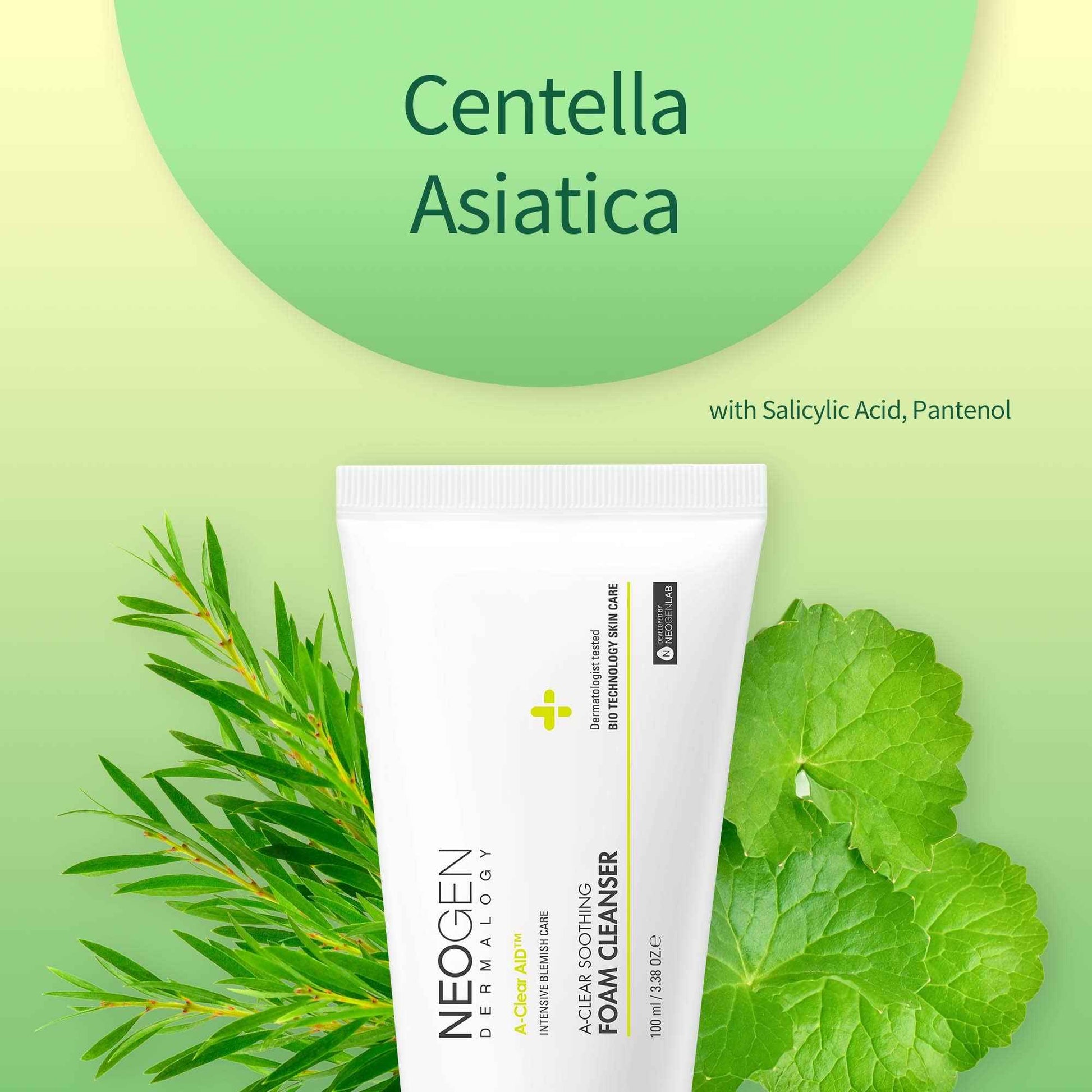 DERMALOGY by NEOGENLAB A-Clear Soothing Foam Cleanser 3.38 oz (100ml) - Clogged Pores & Sebum Cleansing Foam for Acne-Prone Skin with Salicylic Acid, Tea Tree, Centella Asiatica - Korean Skin Care