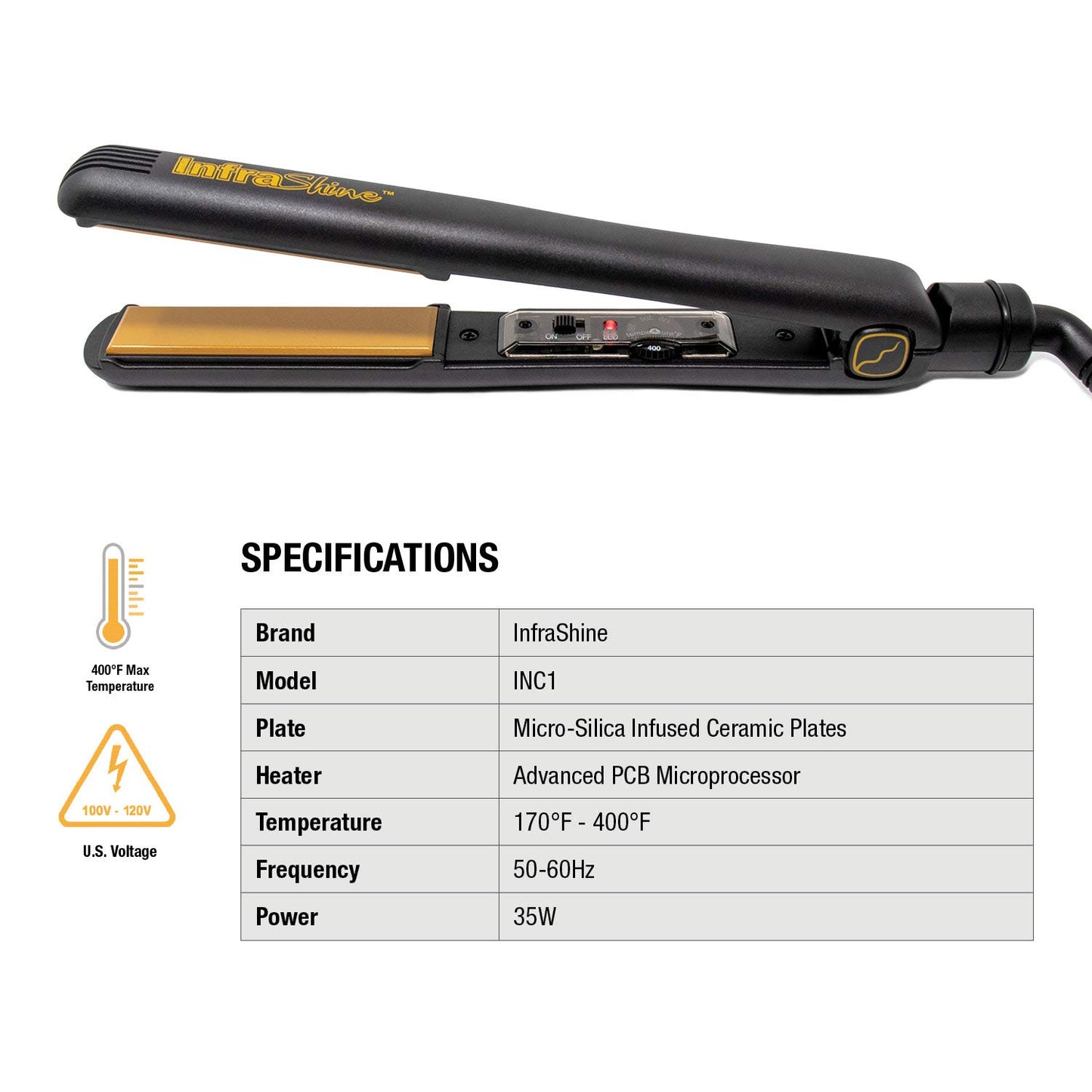 Infrashine Original Medium Flat Iron, 1 inch, Black - Ceramic Floating Plates for Smooth, Shiny, Frizz-Free Hair - 1 Year Warranty, Made in Korea