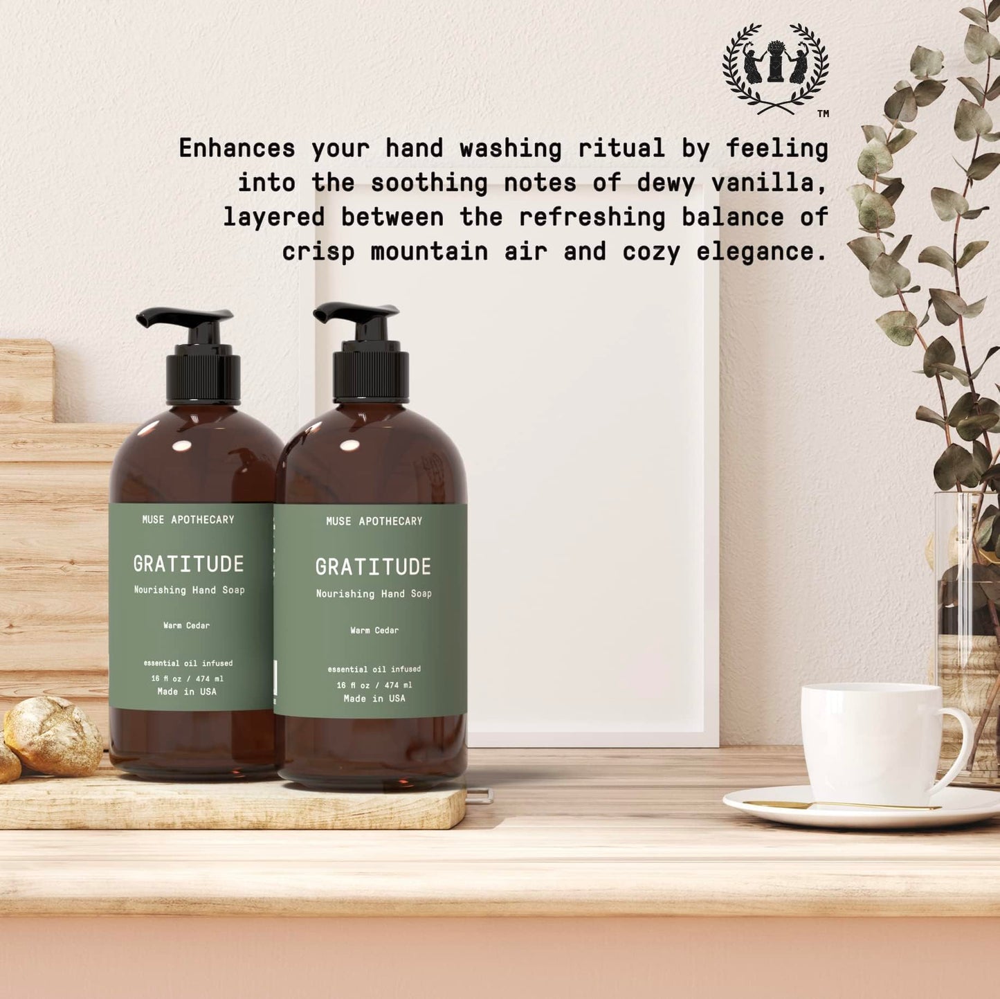 Muse Apothecary Hand Ritual - Botanical Collection - Aromatic and Nourishing Hand Soap, Infused with Natural Aromatherapy Essential Oils - 16 oz, Warm Cedar, Pack of 3