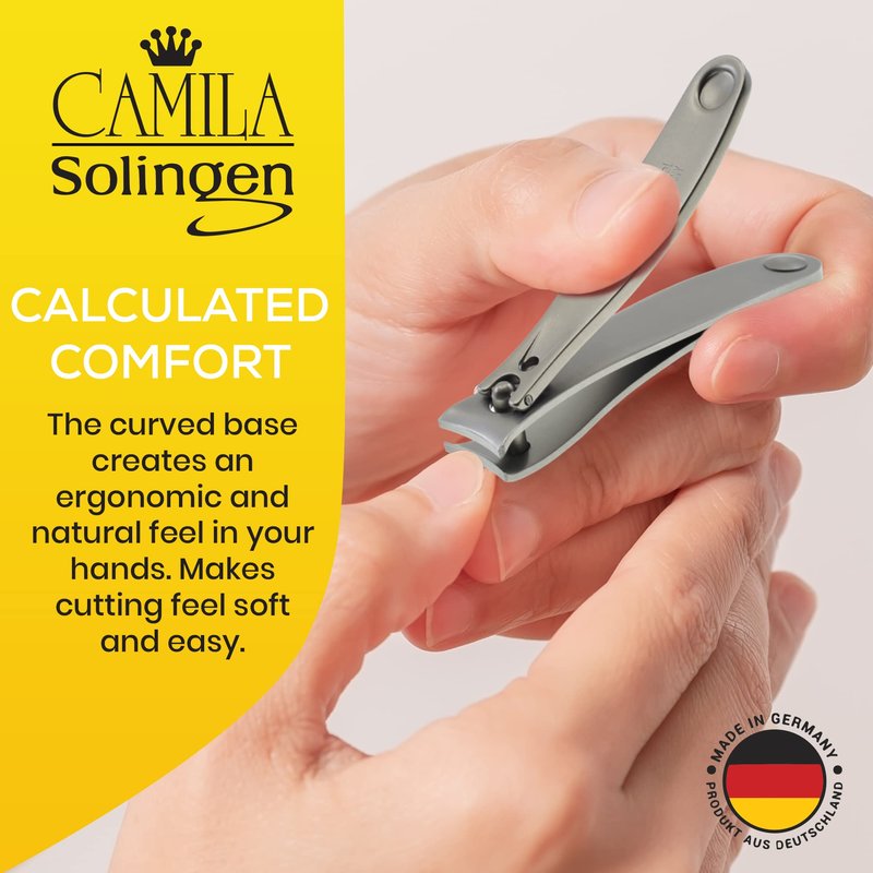 Camila Solingen CS14 2.5" Fingernail Clipper and Toenail Clipper for Manicure and Pedicure - Professional Nail Clippers with Precision Super Sharp Blades - German Stainless Steel Cuticle Trimmer