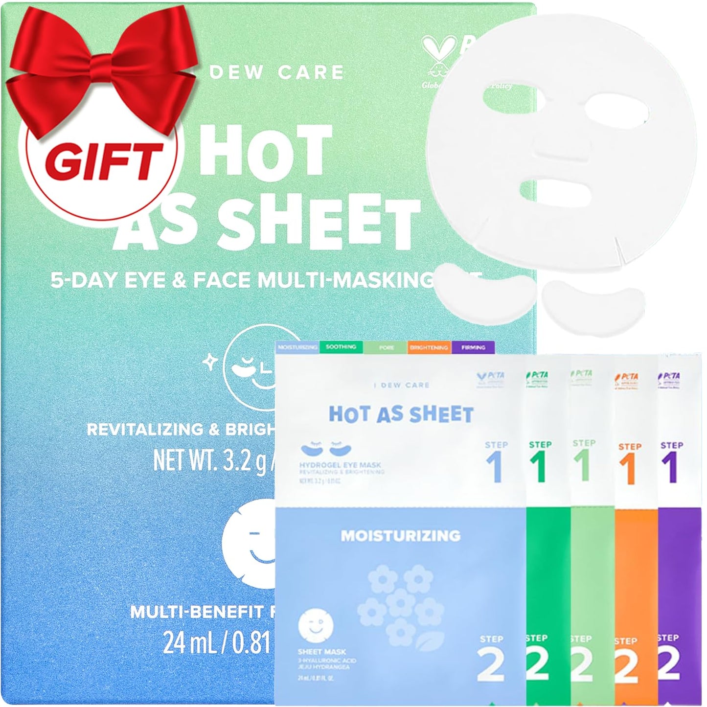 Collagen Sheet Mask Variety Pack - Hydrating Korean Face Masks with Eye Patches | 5-Day Skincare Set