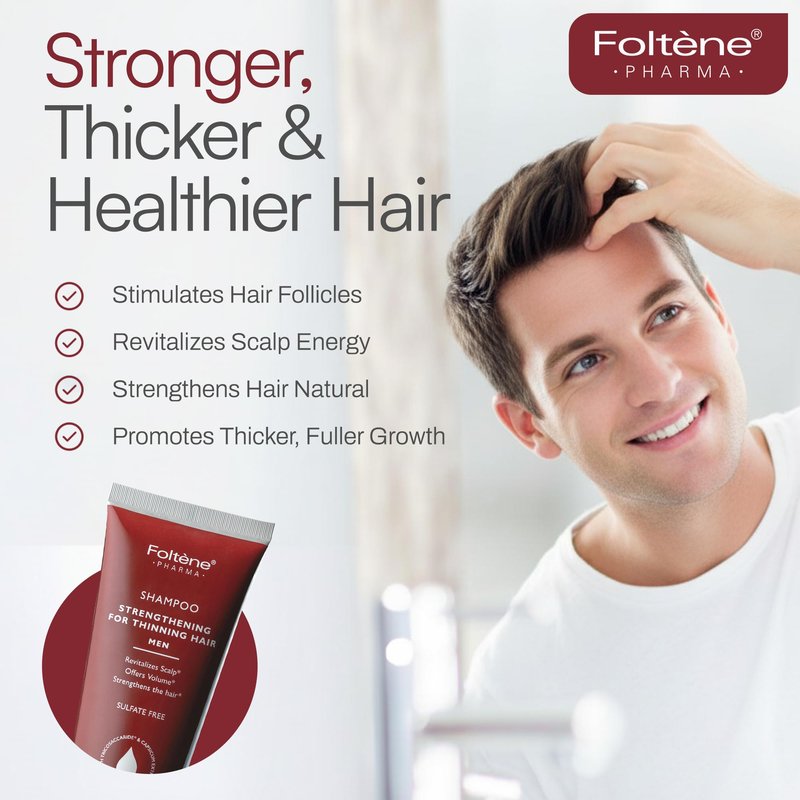 FOLTENE Hair Thickening Shampoo for Men – Strengthening Formula to Reduce Thinning, Boost Volume & Enhance Hair Health - Thickening, Silicone & Sulfate-Free Solution for Fuller Strands (6.76 fl. oz.)