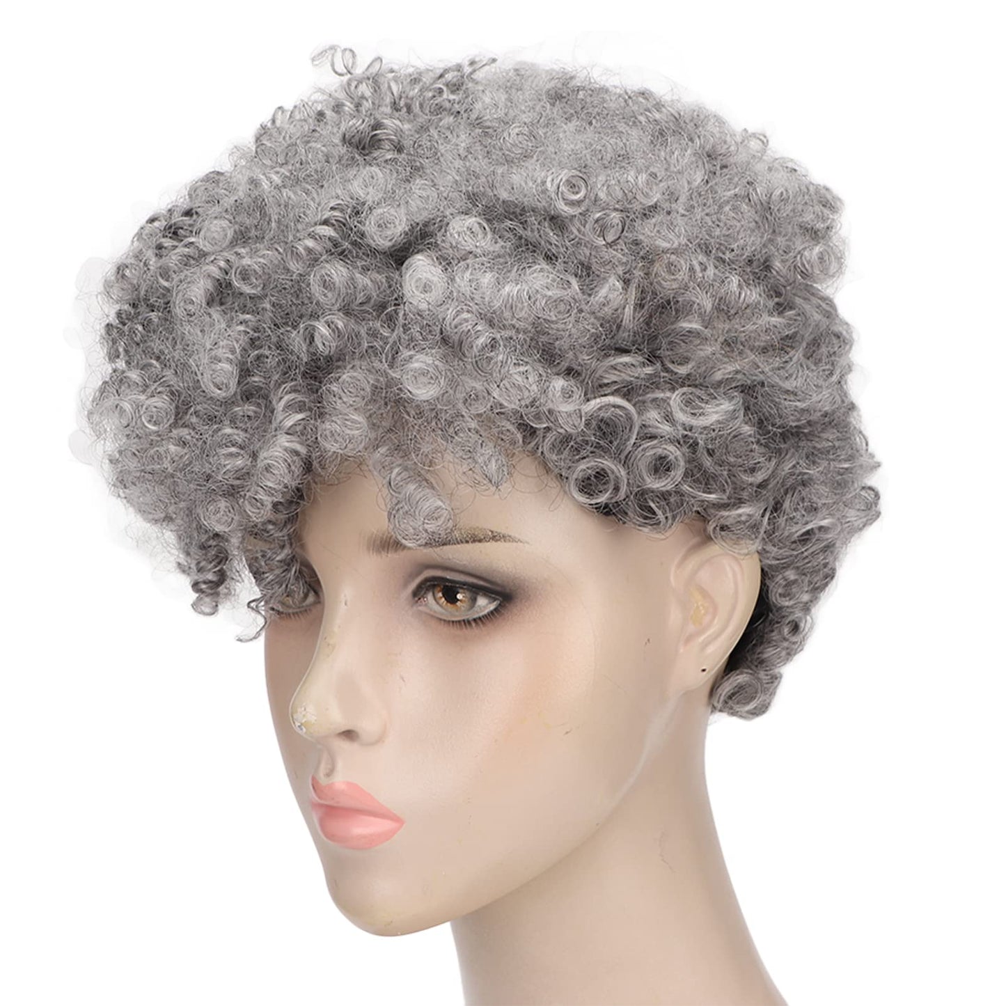 YUYTE Short Curly Afro Wig for Women, Synthetic Grey and with Bangs, Looking Short Hairstyle for Ladies