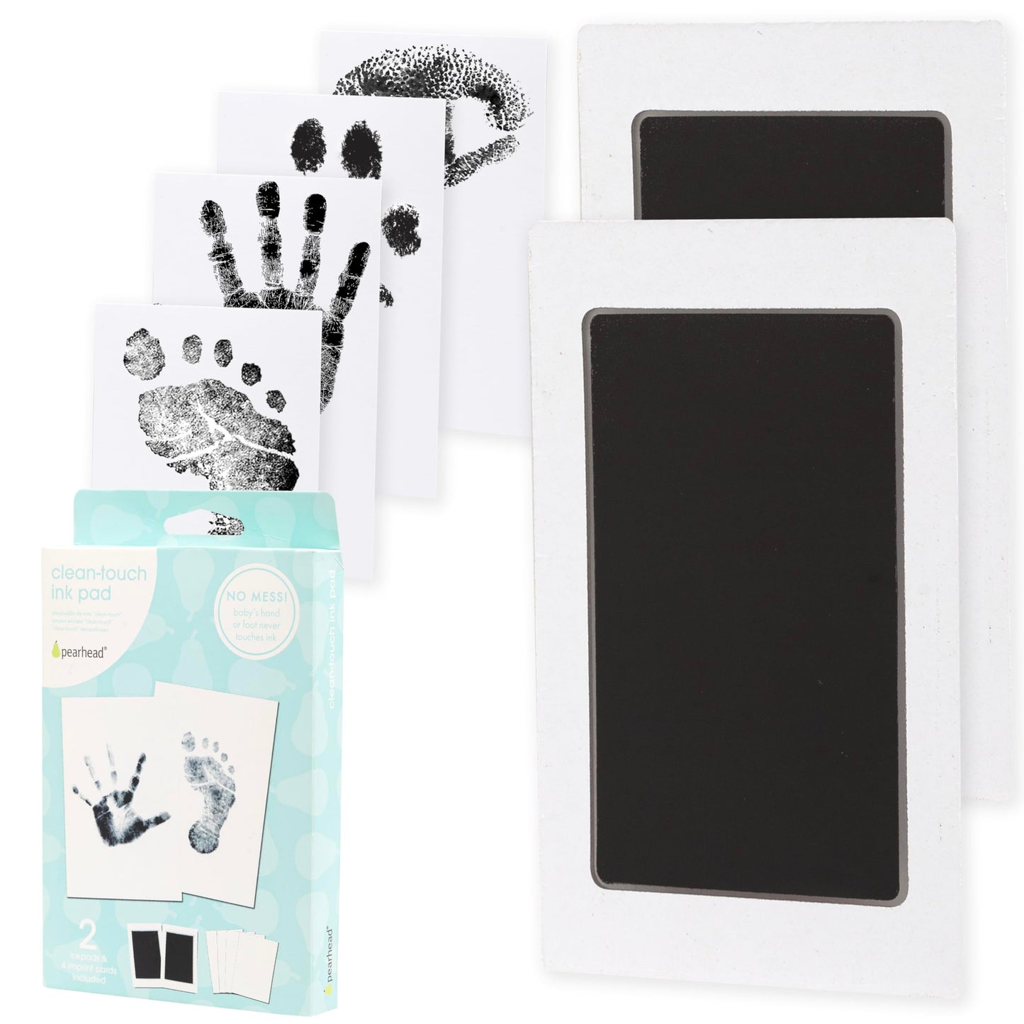 Pearhead Newborn Baby Handprint and Footprint Kit - No Mess Clean-Touch Ink Pad with Impression Cards, Safe for Skin, Perfect Keepsake for Family, Acid-Free, Black, Pack of 2