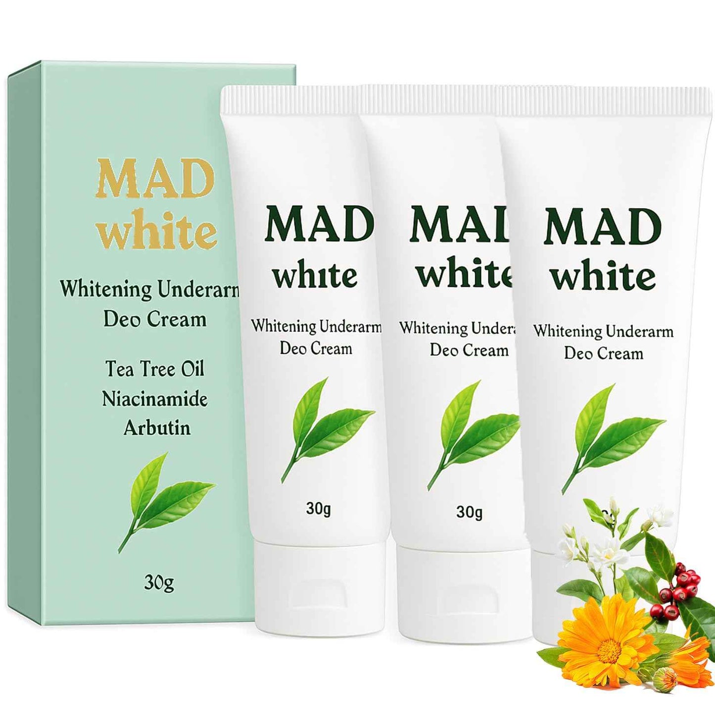 HolaWise MAD WHITE Underarm Deo Cream, for Dark Armpits, Elbows, Knees, for Sensitive Skin 30g (3)