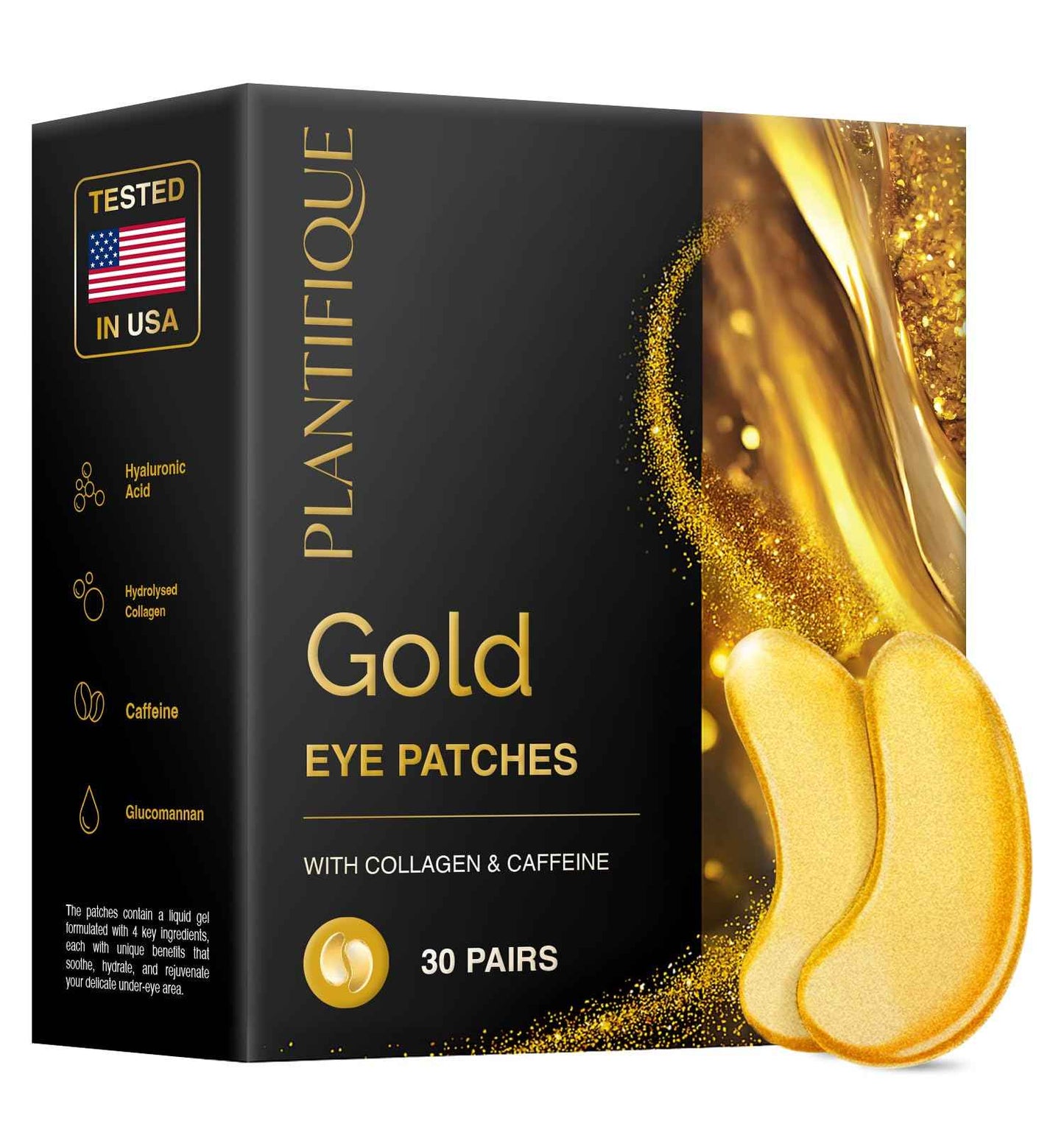 PLANTIFIQUE Gold Eye Patches for Puffy Eyes | 30 Pairs | Gifts | Under Eye Masks for Dark Circles | Puffiness Eye Gels | Eye Mask Skincare