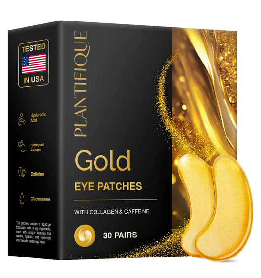 PLANTIFIQUE Gold Eye Patches for Puffy Eyes | 30 Pairs | Gifts | Under Eye Masks for Dark Circles | Puffiness Eye Gels | Eye Mask Skincare