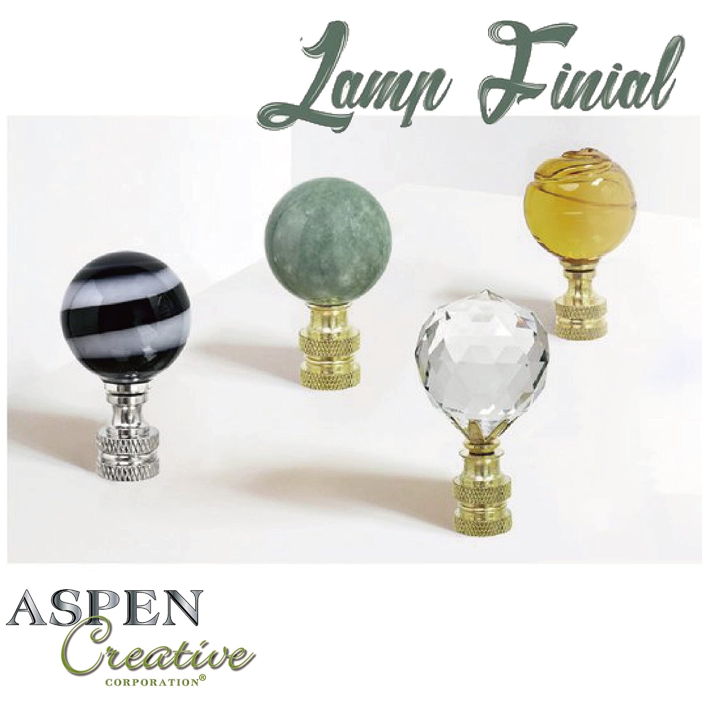 Aspen Creative 24008 Clear Faceted Crystal Lamp Finial in Brushed Nickel Finish, 1-3/4" Tall (1 Pack)