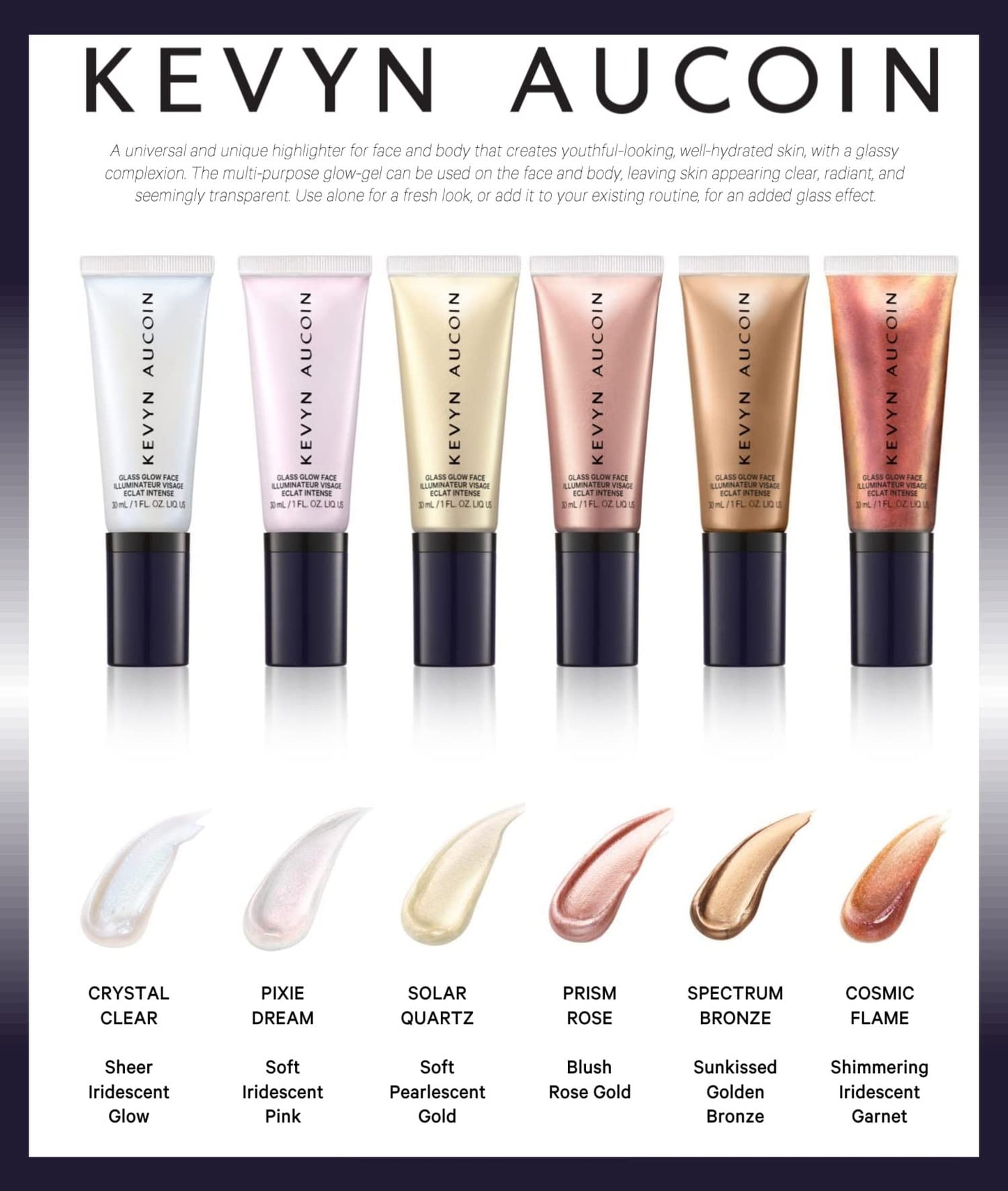 Kevyn Aucoin Glass Glow Face, Spectrum Bronze: Multi-purpose universal dewy highlighter for face and body. Creates glowing youthful-looking hydrated skin with a glassy complexion. Makeup artist go to