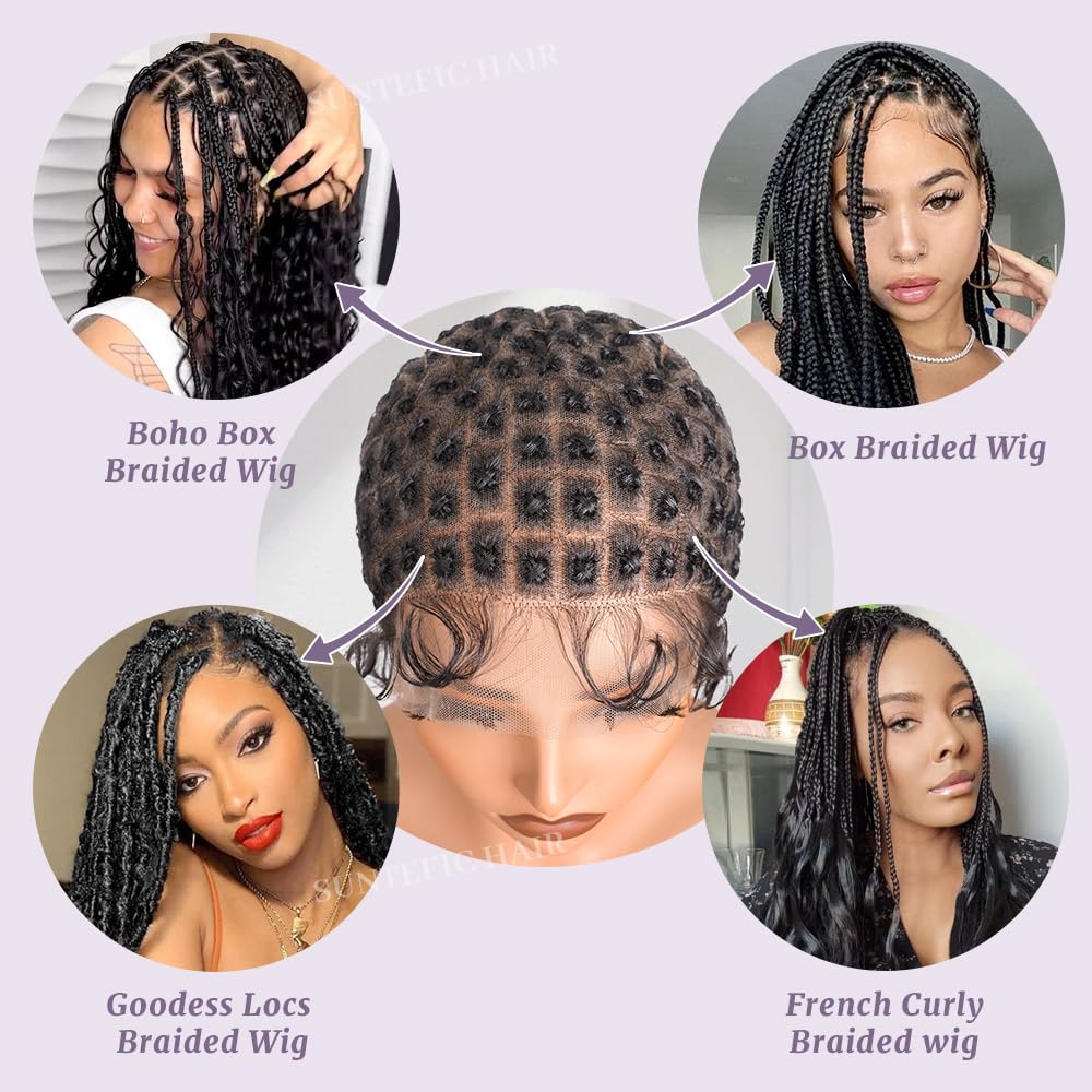Braided Wig Cap With Baby Hair Crochet Wig Cap For Crochet Braids Hair Glueless Double Full Hd Lace Wig Caps For Black Women(#1B Black,123 Sections)