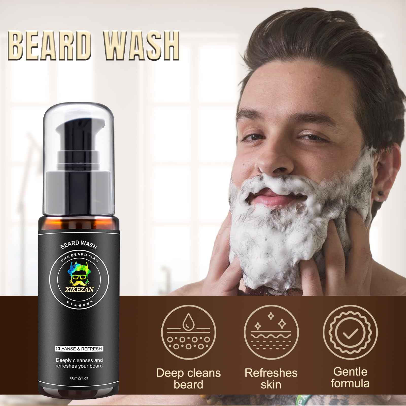 XIKEZAN Beard Kit for Men Grooming & Care Set w/2 Pack Beard Serum, Wash, Oil, Balm, Comb, Brush, Scissor, Bag, EBook, Unique Birthday Gifts for Men Him Dad Husband Brother Christmas Stocking Stuffers