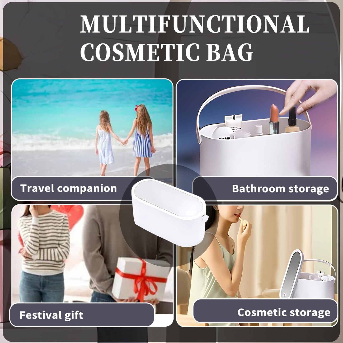 Yesinaly Travel Makeup Organizer Box with LED Mirror, White Portable Makeup Case Touch Switch Home Cosmetic Box