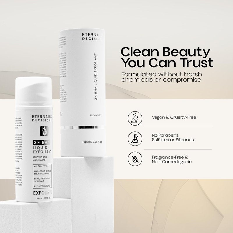 2% BHA Liquid Exfoliant Face Toner, Daily Leave-On Exfoliant, with Salicylic Acid & Niacinamide to Unclog Pores, Smooth Texture, Hydrate & Support Glowing Skin, Daily Exfoliator | Eternalls Decisions