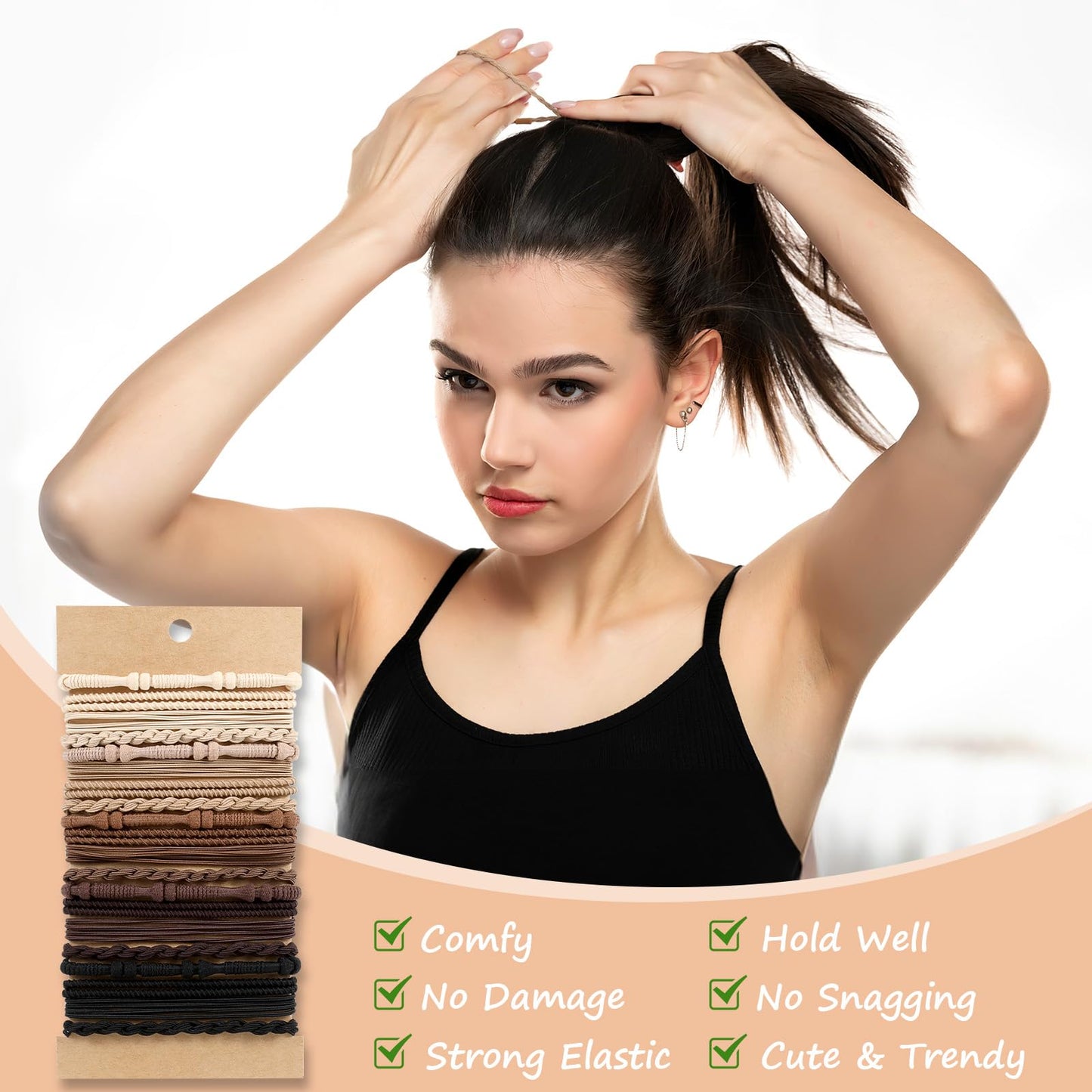 OHCISP Boho Hair Ties, 20 PCS of 4 Styles Cute Bands for Thick or Thin Hair, No Damage Elastic Bracelets, Brown Hair Accessories for Girls and Women