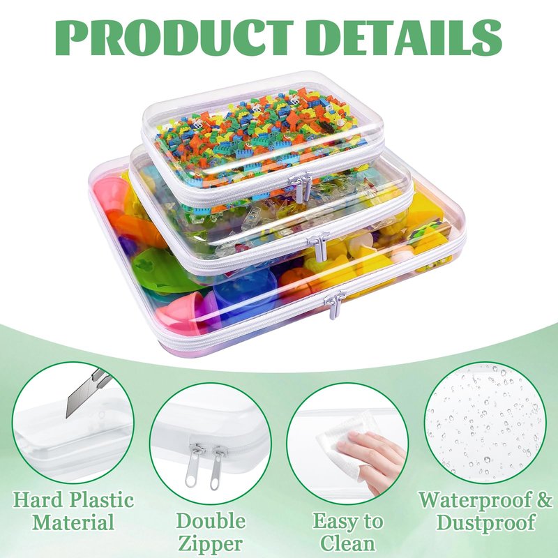 ZUQIAN 3 Piece Clear Hard Shell Zipper Case for Travel, Portable Waterproof Cosmetic Bag Toiletry Pouch, Plastic Clear Pencil Case, Travel Organizer, Toy Storage Snacks Bin(3 Size, LMS)