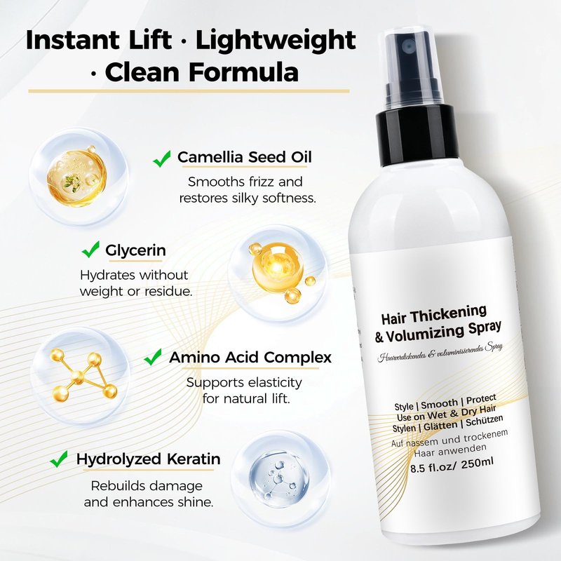 Mokasakiso Hair Thickening Texture Spray (8.5 oz), Volume Texturizing Spray for Fine Hair Women & Men, Hair Volumizer Organic Ingredients, Protects, Strengthens & Repairs