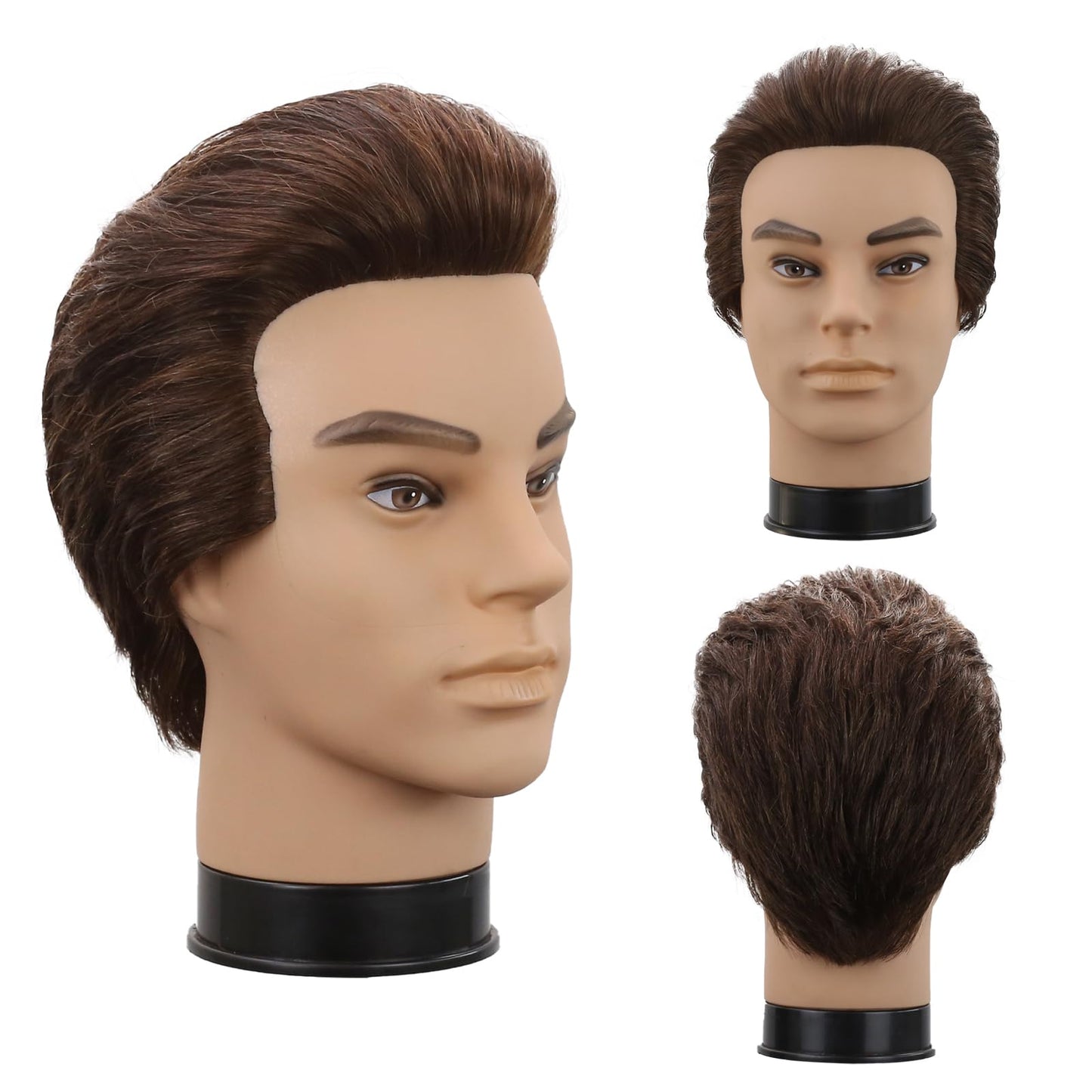 Male Mannequin Head Men Mannequin Head Human Hair Hairdresser Manikin Head Barber Mannequin Head Male Training Doll Head for Hair Styling and Practice （Dark Brown)