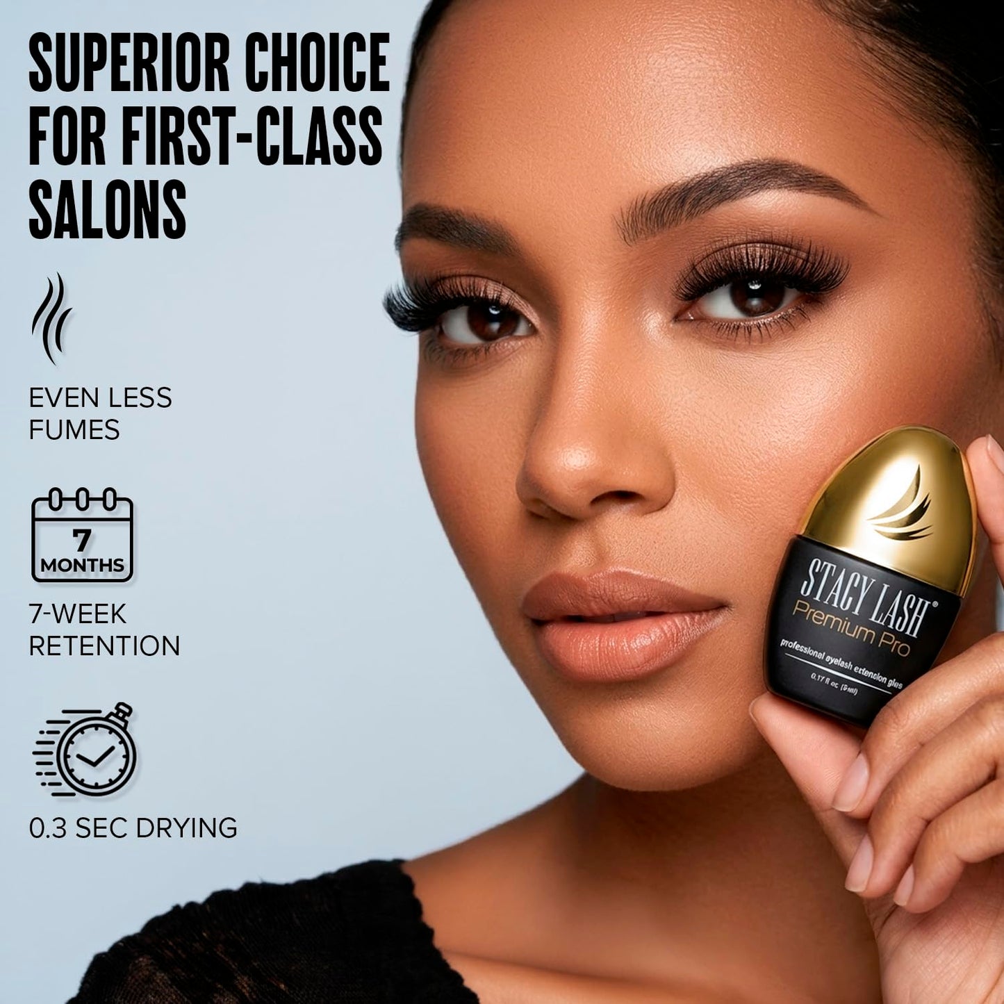 STACY LASH Premium Pro Eyelash Extension Glue 5ml 0.17 fl. oz./ Upgraded Low Fume Formula / 0.3 Sec Drying Time / 7 Week Retention/Extra Strong Black Lash Adhesive/Lash Tech Supplies