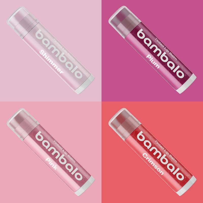 Tinted Lip Balm Variety - Bambalo 4-Pack Moisturizing Hydration Care - Assorted Shades - Natural Organic Formula - Lightweight Smooth Tint - Made in USA