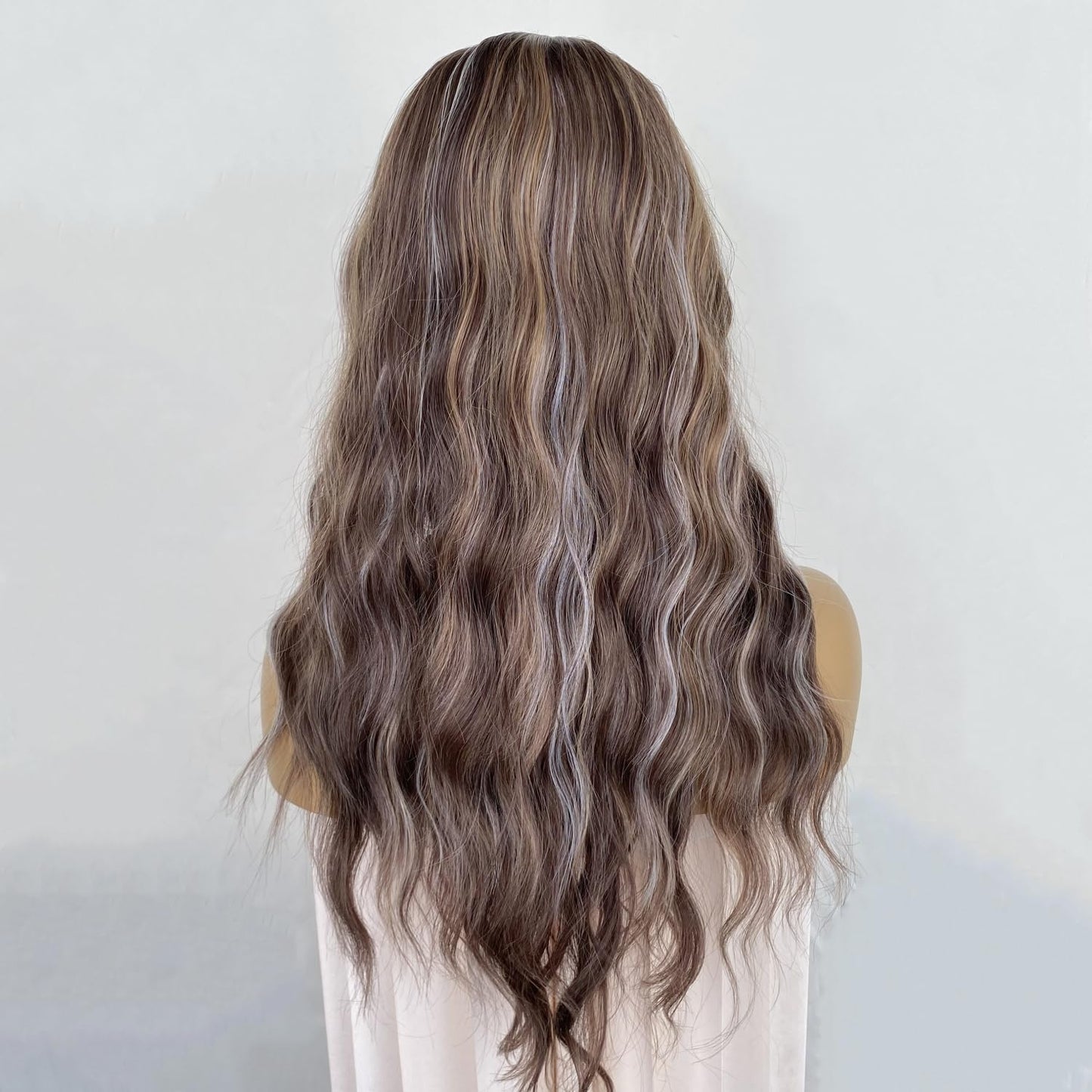CIMITIKI Ash Brown Wigs Highlight Platinum Hair Mixed Honey Blonde 13x4 Lace Front Wig Ombre Silver Loose Wavy Synthetic 20Inch Pre Plucked for Women