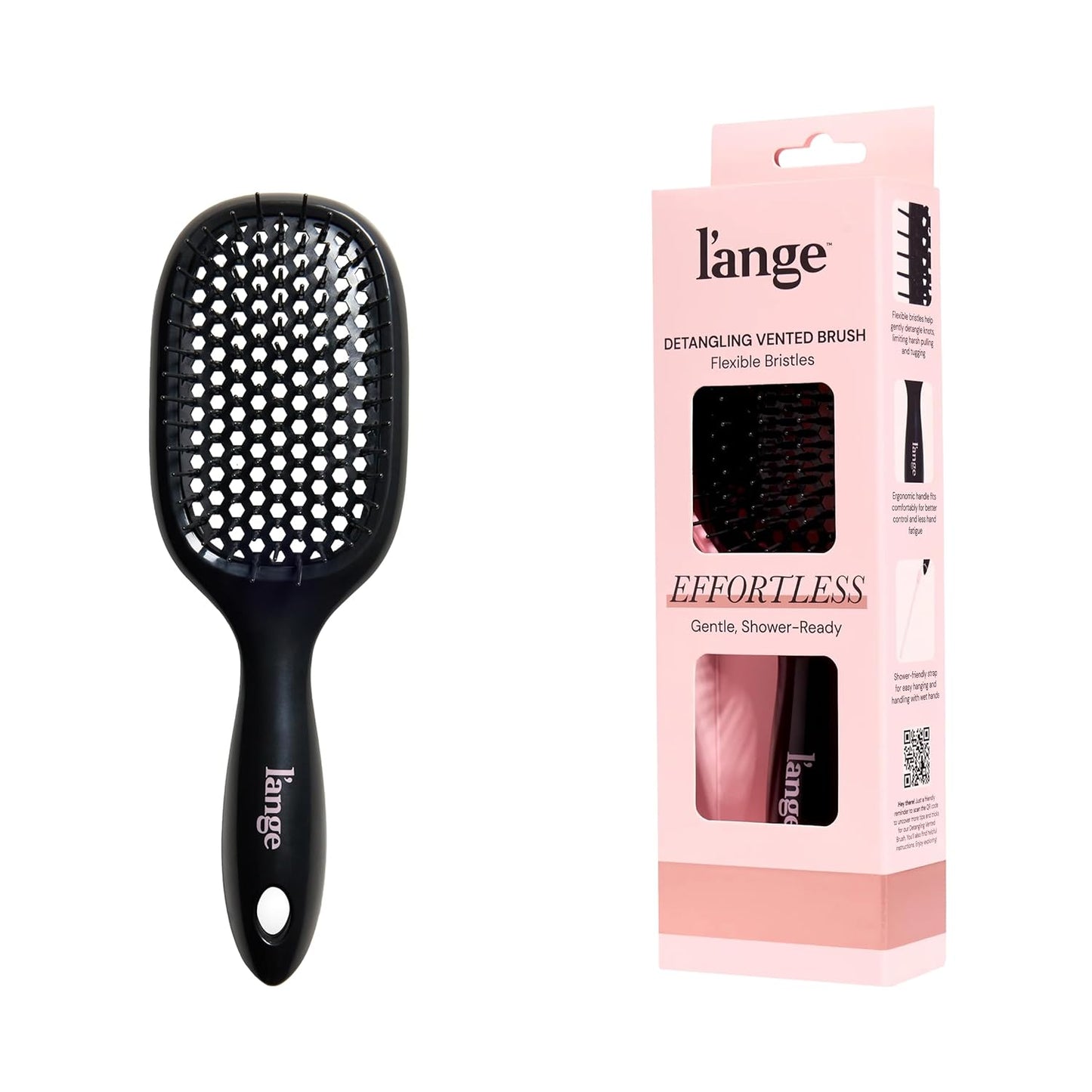 L'ANGE HAIR Detangling Vented Brush - Flexible Bristles for Wet/Dry Hair | Ergonomic Design for All Hair Types (Black)