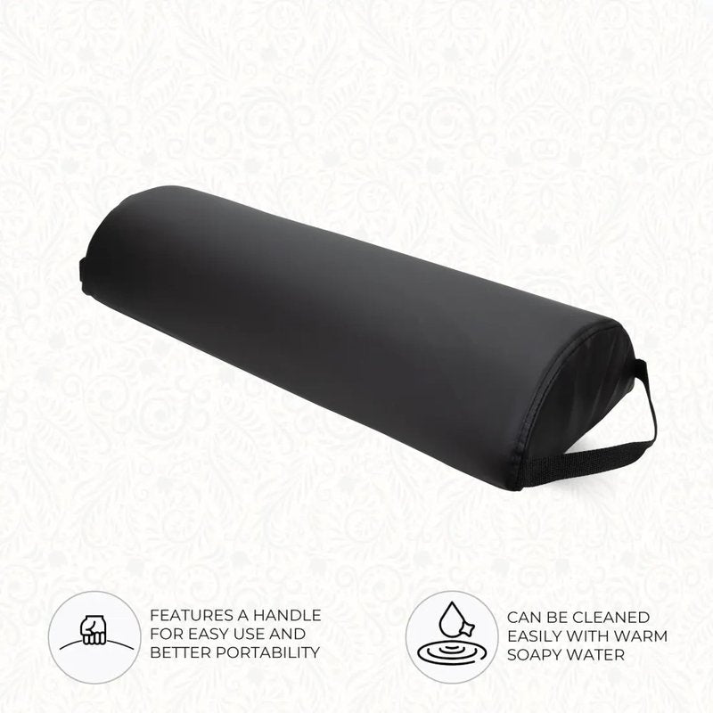 ForPro Premium Jumbo Half-Round Bolster Pillow for Massage and Yoga, Oil and Stain-Resistant, 9”W x 4.5" H x 26”L, Black