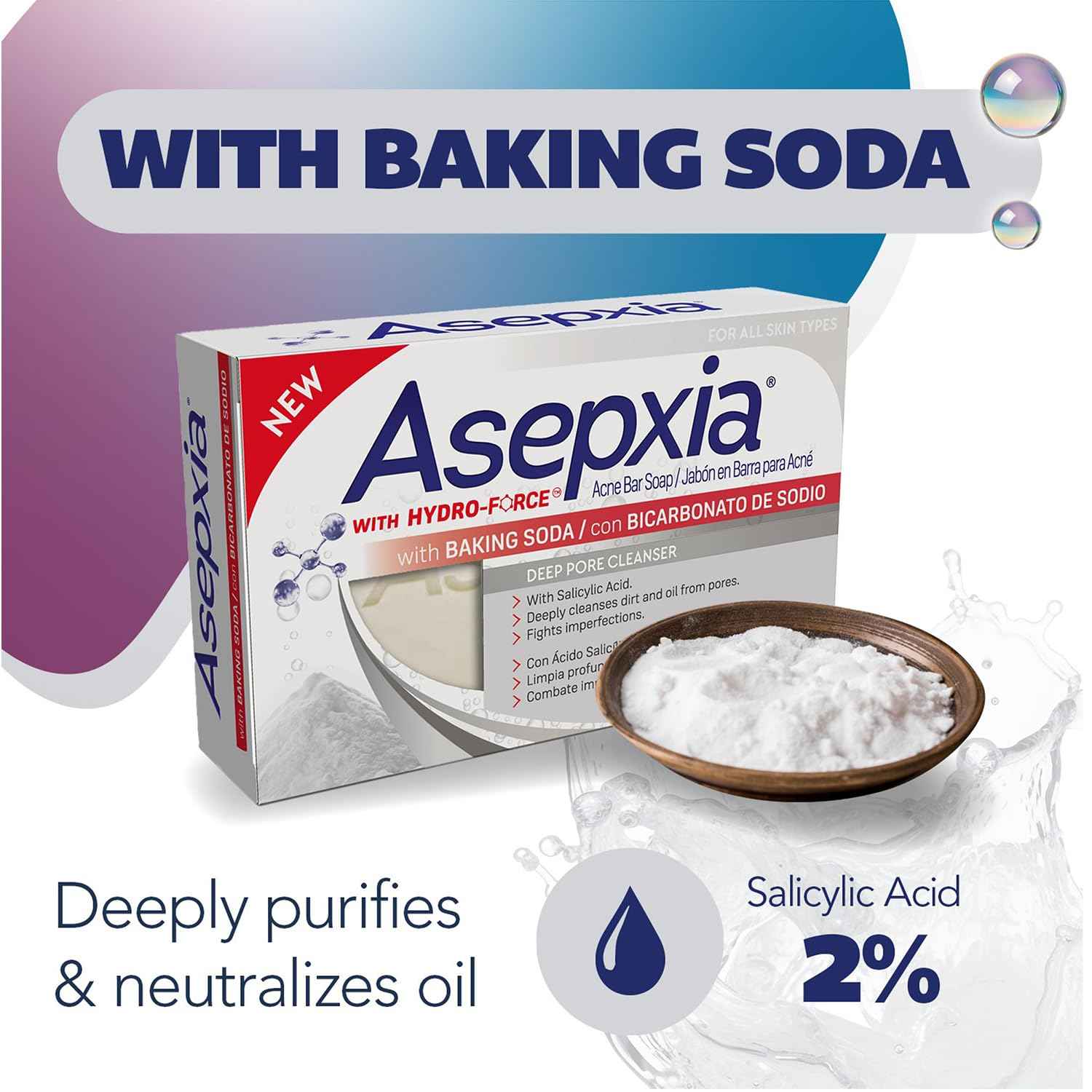 Asepxia Acne Treatment Bar Soap with Baking Soda | Face Wash, Deep Cleansing, Natural Extracts, Gentle Daily Use, 1.8% Salicylic Acid for Pimples & Blackheads, 4 Oz, 5-Pack