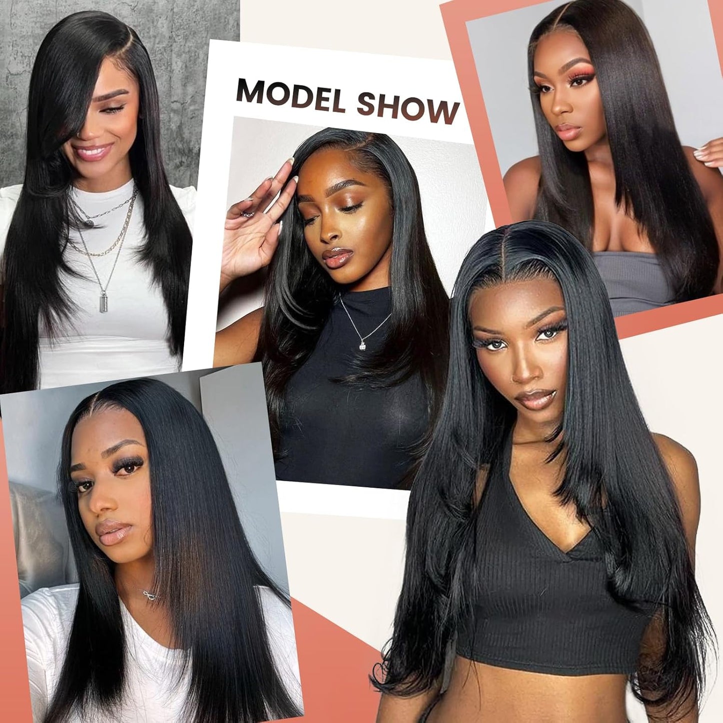 13x6 HD Synthetic Lace Front Wig - Glueless Pre Plucked Hairline, Long Yaki Straight for Black Women | 24 Inch Natural Black