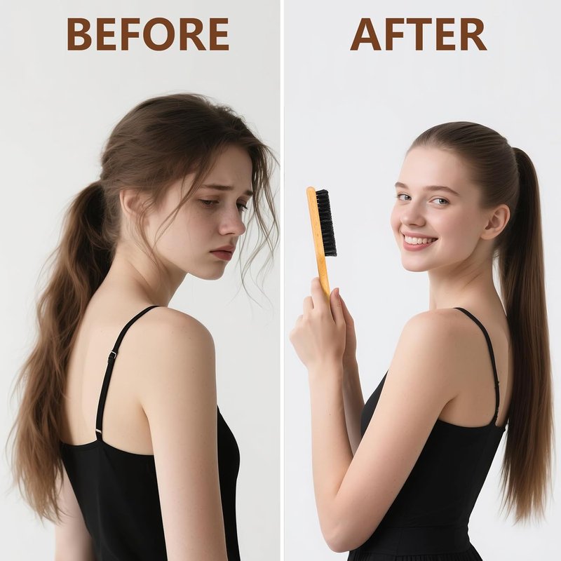 Boar Bristle Hair Brush - Smooth Flyaways & Frizz Control | Ideal for Sleek Ponytails, Buns & Edges