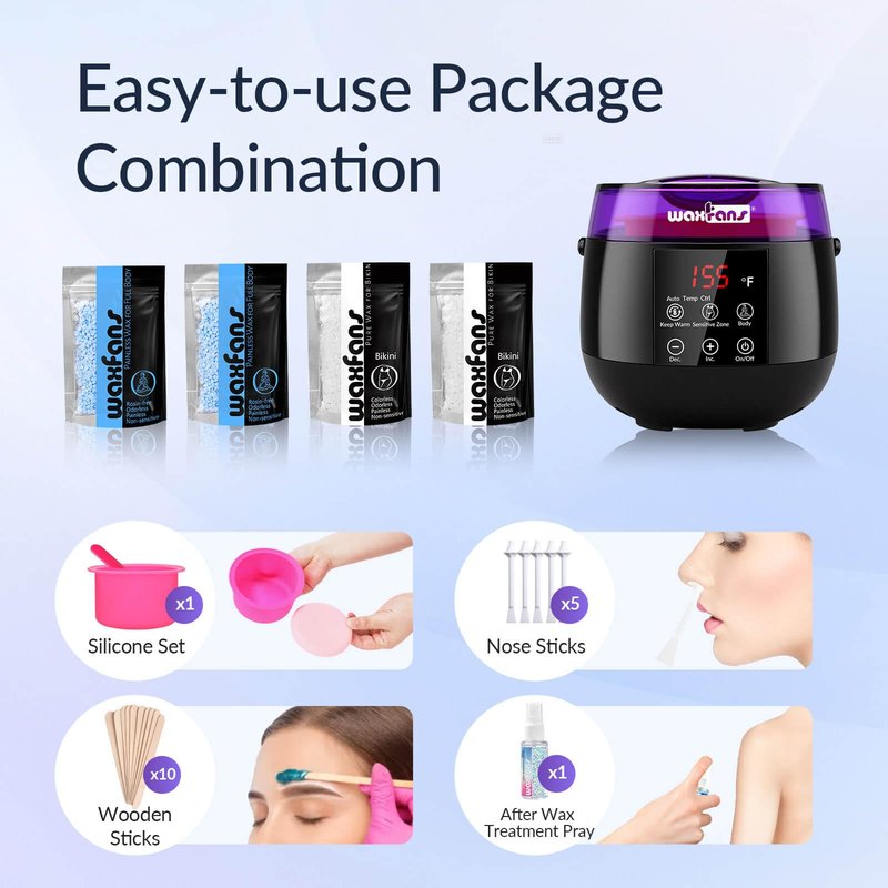 Smart Waxing Kit for Women - Wax Kits for Hair Removal | Auto Keep-Warm Function, 2 Auto Modes (Sensitive/Body), Smart Digital Wax Warmer for Beginner, with 4 Packs Wax Beads & Tools