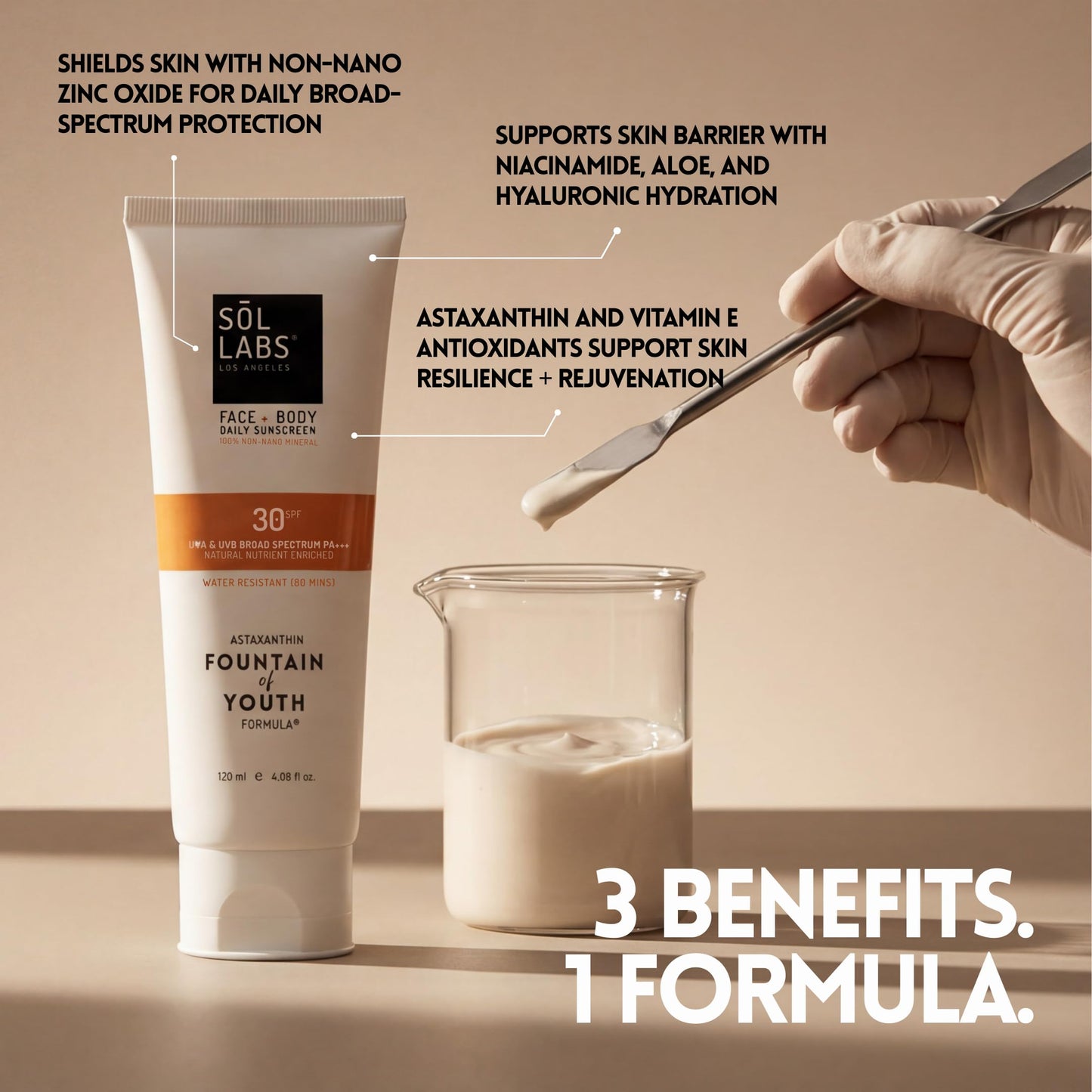 SOL LABS Mineral Sunscreen SPF 30 Face & Body - Lightweight, Hydrating Daily Moisturizer - No White Cast - Anti-Aging Formula Niacinamide, Zinc Oxide - Reef Safe Korean Skin Care - Sunscreen Lotion