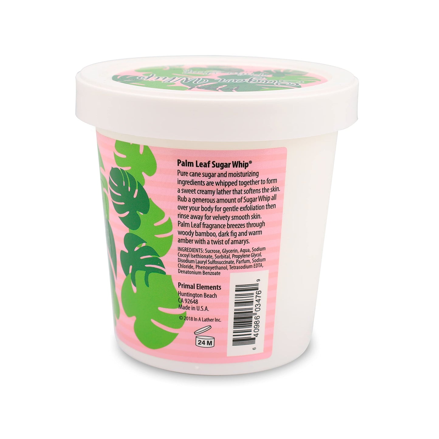 Primal Elements Sugar Whip Exfoliating Scrub, Body and Face Cleanser for Silky Smooth, Moisturize All Skin Types, Palm Leaf - 10 Ounce