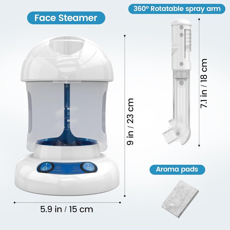 Nano Ionic Facial Steamer - 360° Rotatable Warm Mist Sprayer | Professional Deep Cleaning Humidifier (White)
