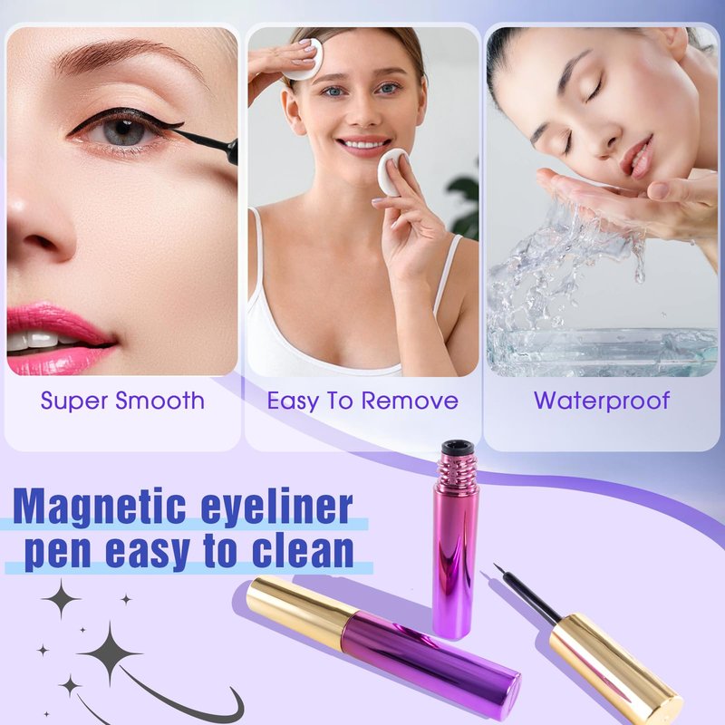 Houldhowd Magnetic Eyelashes Kit - 6 Sets Reusable Natural Look, No Glue Needed, with Applicator, Easy to Wear/Remove, Suitable for Daily/Party/Work (Fashionable Natural Style)