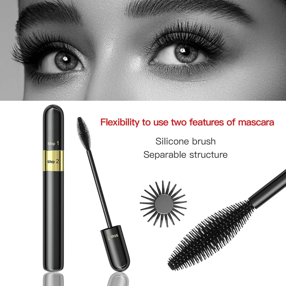 Tiejdhr Telescopic Tubing Mascara, 2 in 1 Vibely Long-Lasting Waterproof & Smudge-Proof 4D Silk Fiber, Volume and Length Black No Flaking and No Clumping (Pack of 1)