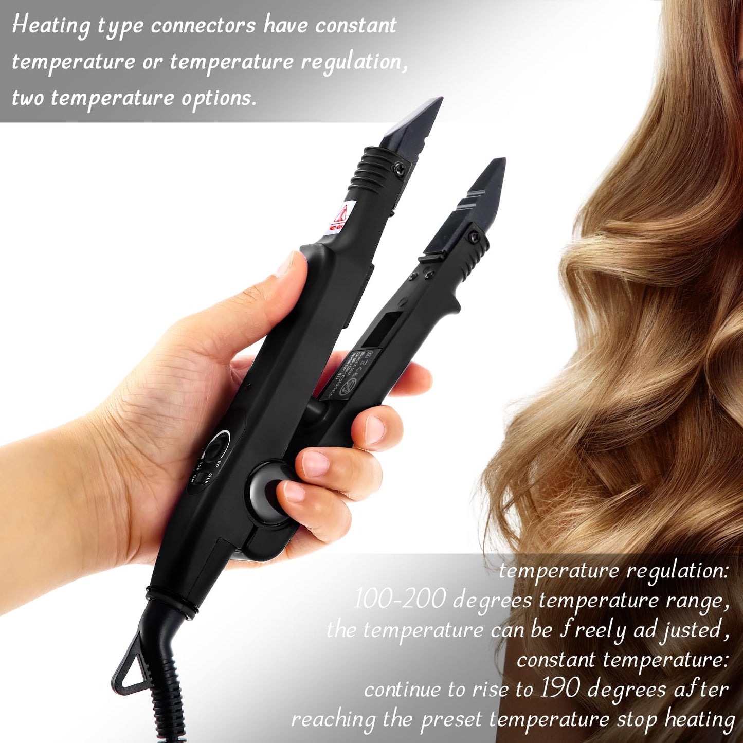 Lothee Hair Extension Tool with Keratin Glue Granule Beads, US Plug, Professional Hair Extensions Tools Heat Iron Connector Wand for U Tip Hair Extensions, B Head (Black)
