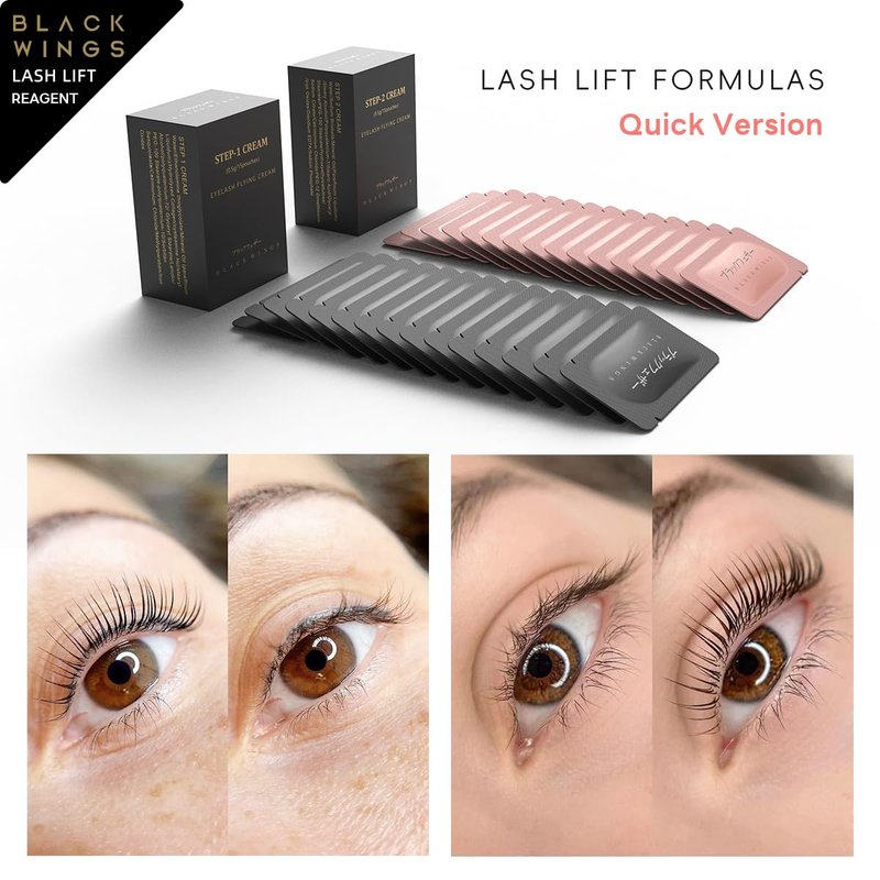 BLACKWINGS 15 Pairs Eyelash Perm Lotion Fast Lash Lift Solution, 5-7Min Softener 7 Min Fixer, Long Lasting Over 1 Month