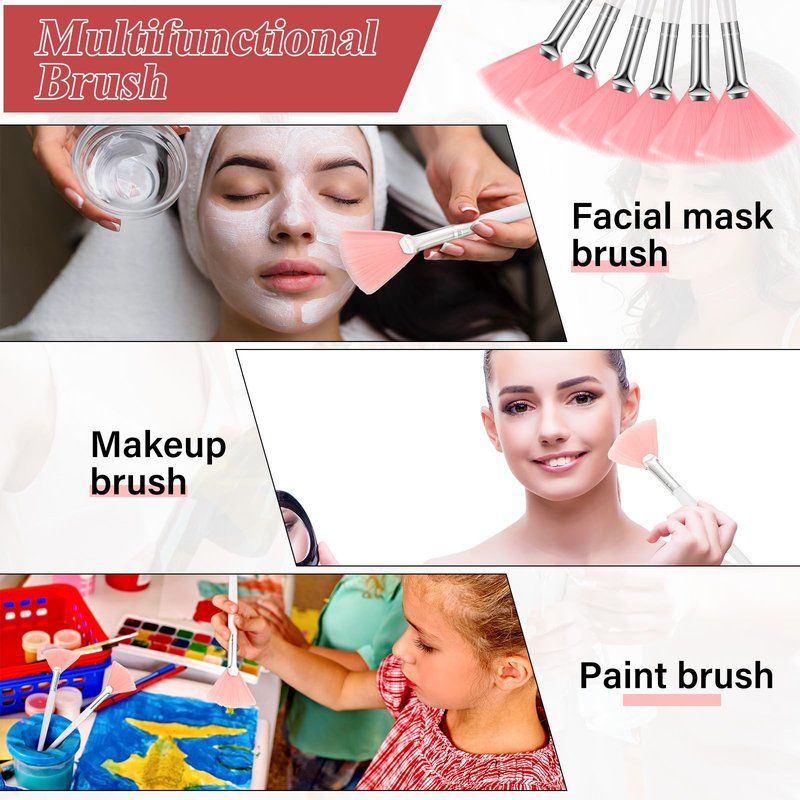 Maitys 100 Pieces Pink Fan Facial Mask Brushes, Soft Blush Makeup Brush, Esthetician Brush, Mask Acid Applicator Brush Tools for Women Girls Peel Mask Makeup for Mud Cream (2.3x6 Inch)